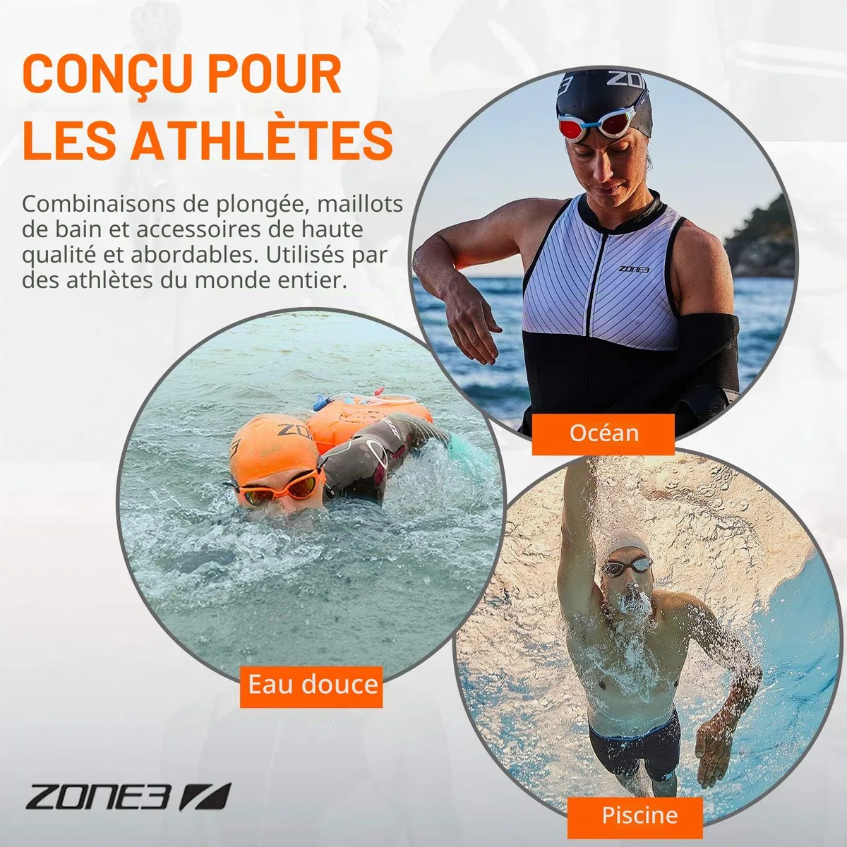 ZONE3 Tuba de Natation orienté vers l'avant, Orange/Gris, Taille Unique