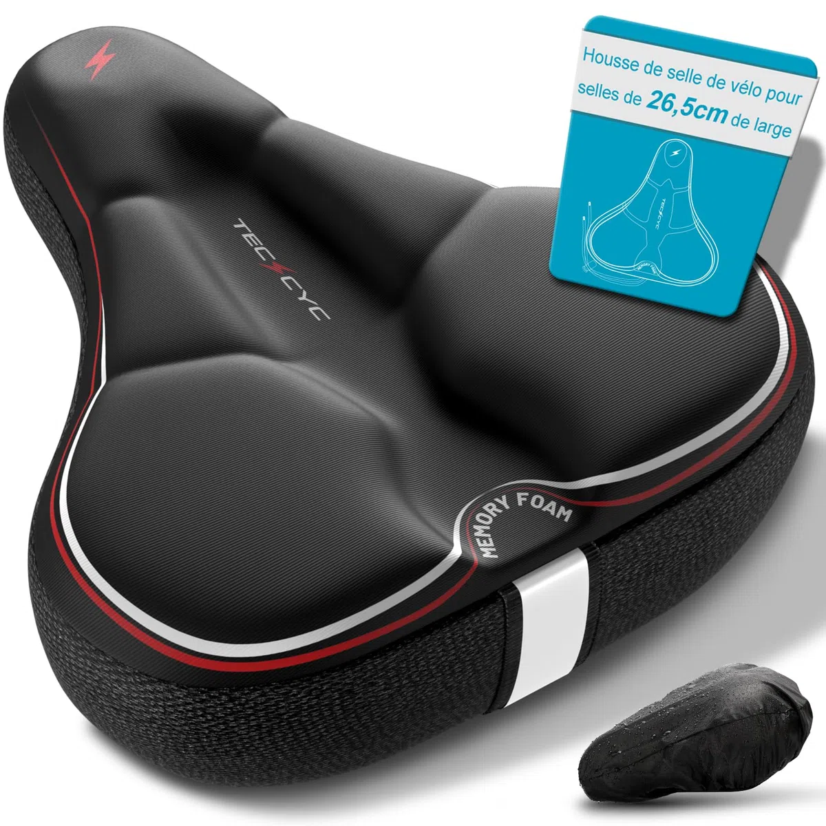 TECHCYC Housse Selle vélo avec Coussin de siège de vélo en Mousse à mémoire de Forme Double Couche, Coussin de siège de vélo Ergonomique pour Femmes et Hommes