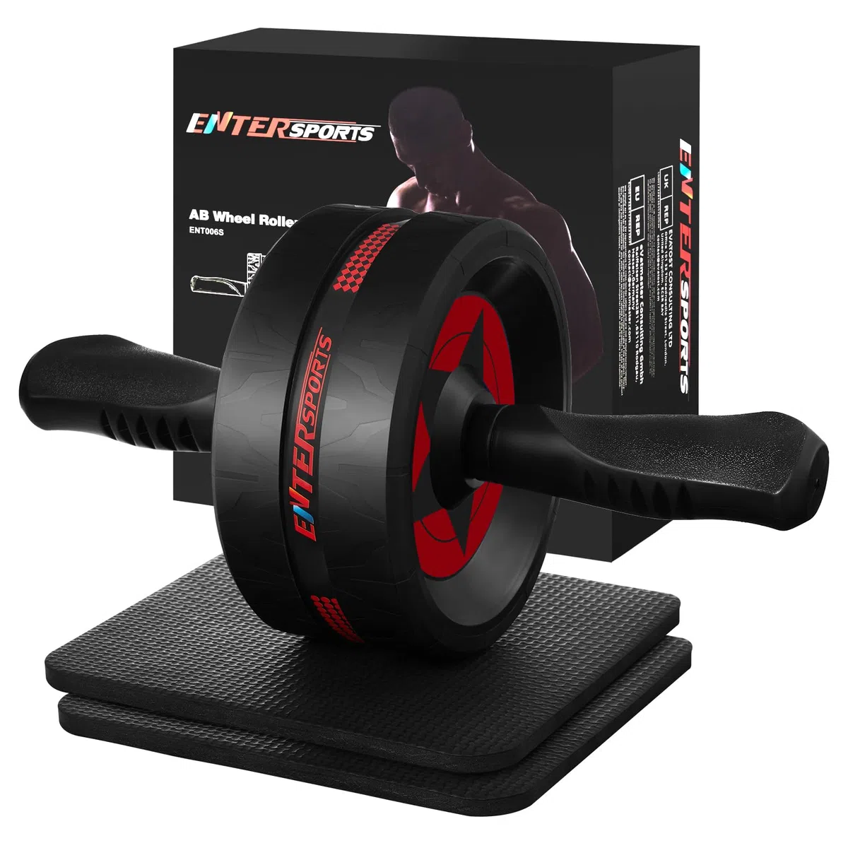 EnterSports Roue abdominale 6 en 1 avec bande de fitness, pompes, tapis pour genoux, appareils de fitness pour abdominaux - Idéal pour les hommes et les femmes à la maison