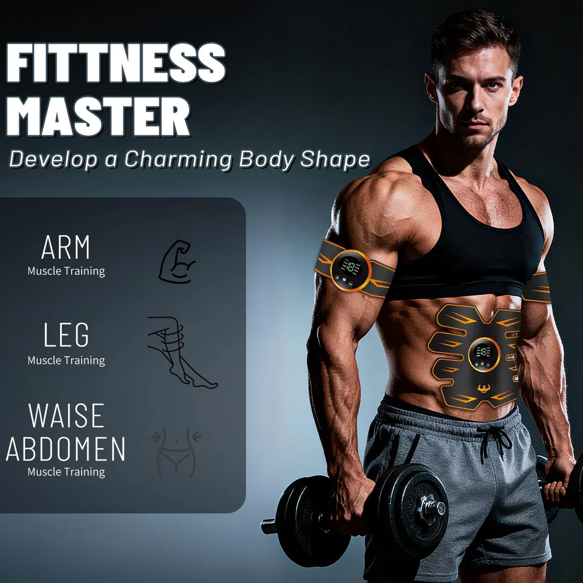 Stimulateur Musculaire EMS, Ceinture Abdominale Électrostimulation, 8 Modes 19 Niveaux, Appareil de Musculation pour Abdomen/Bras/Jambes, Femme Homme