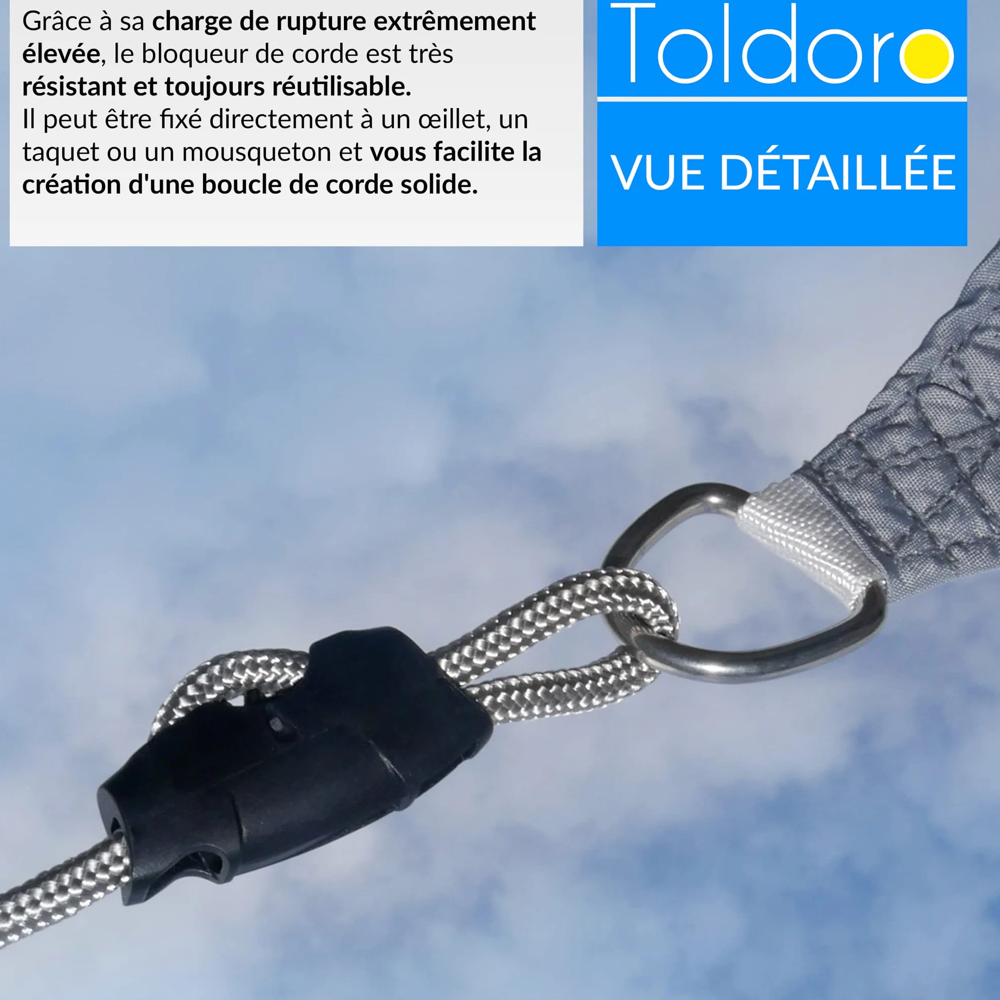 Toldoro Taquet coinceur Super Sharky 2 pièces de 10mm, Accessoires de Fixation de Corde pour voiliers et voiles d'ombrage