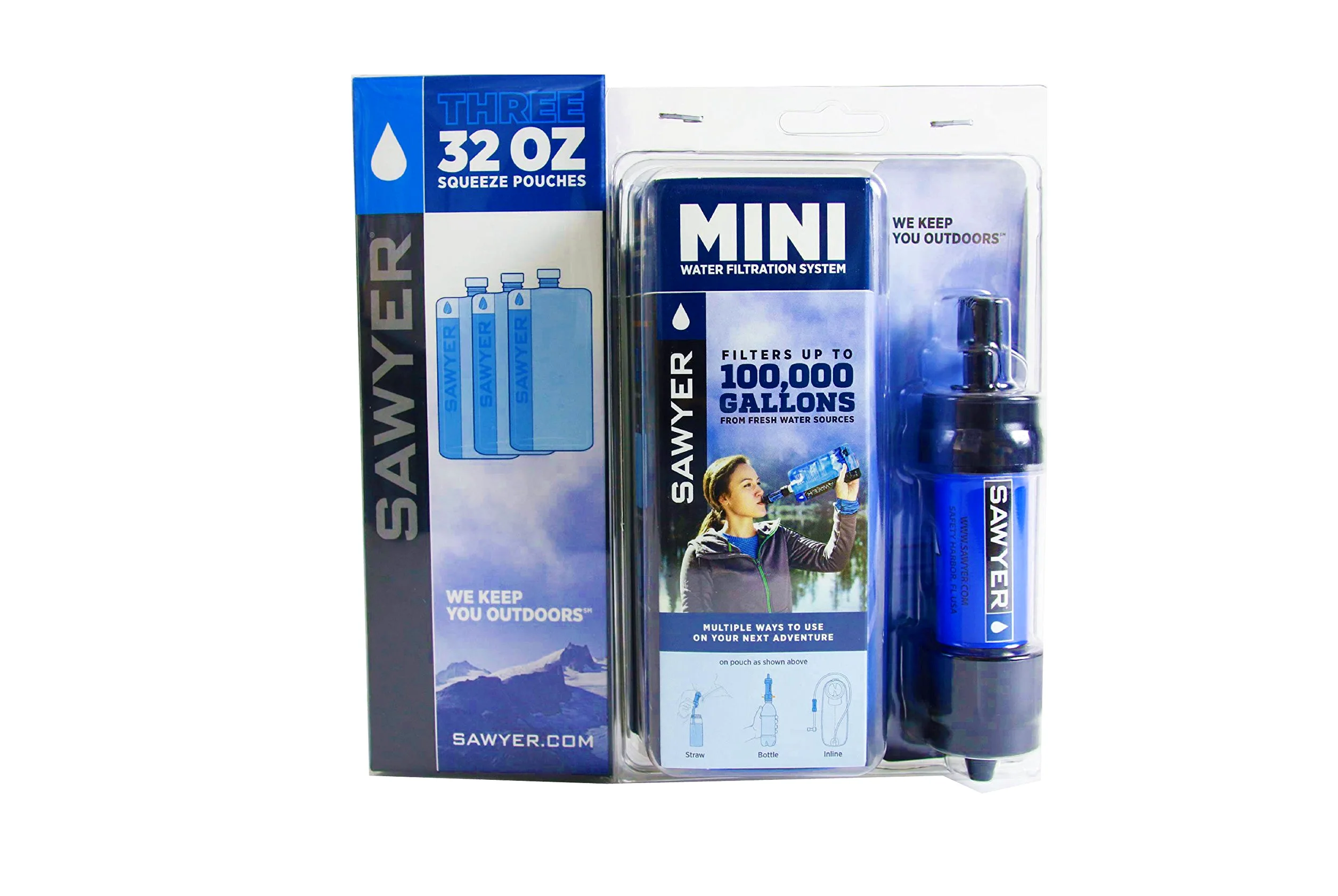 Sawyer Mini filtres à Eau avec Poches à Eau SP113-3 x 1 l, Mini Blau (3 x 1l)