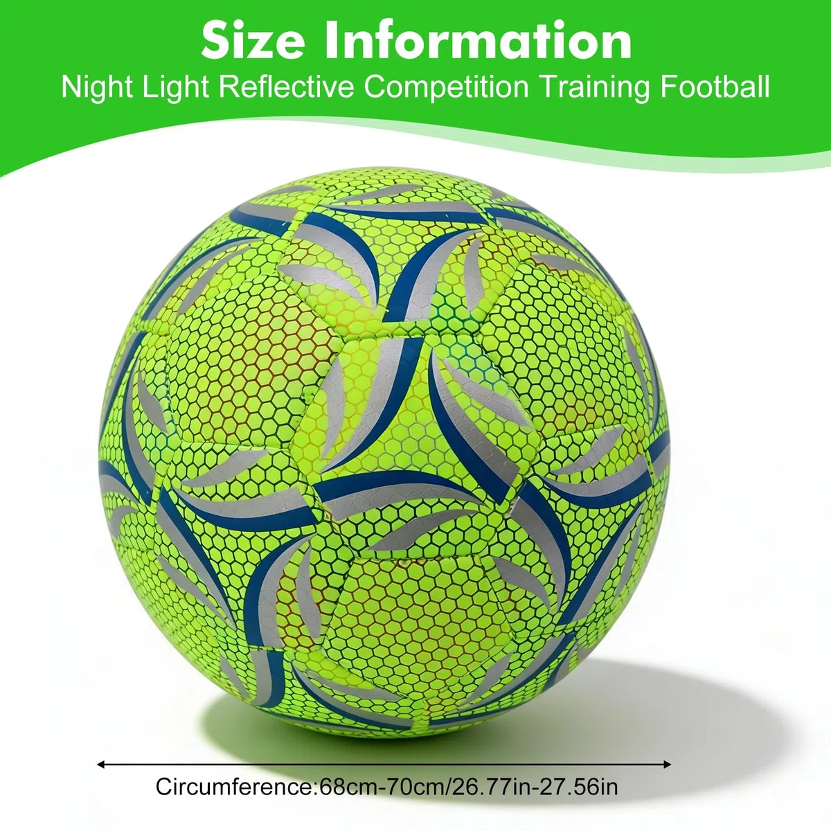 Ballon De Football Lumineux, Ballon De Football Réfléchissant,Taille 5, Ballon De Football En Fluorescence Avec Pompe,Sac De Rangement,Aiguilles De Gonflage,Sac En Filet Pour Entraînement,Jeux De Nuit