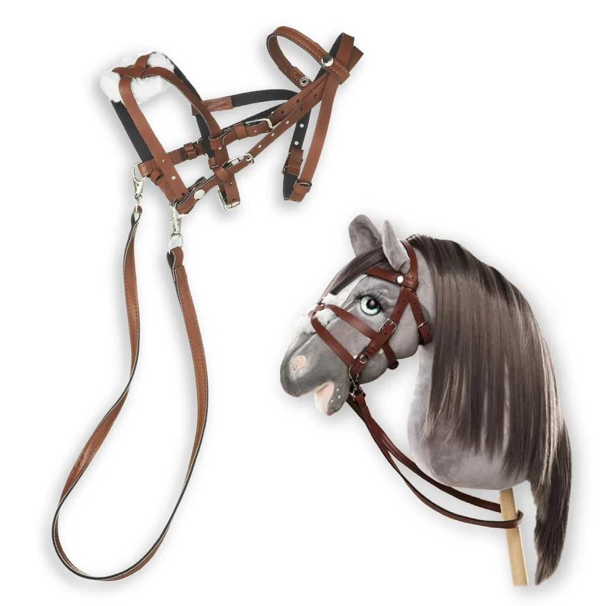 Panduro Hobby Horse Accessoires Bollard et Grackle Brides pour chevaux à branche, réglable, décoration élégante pour chevaux passe-temps - marron