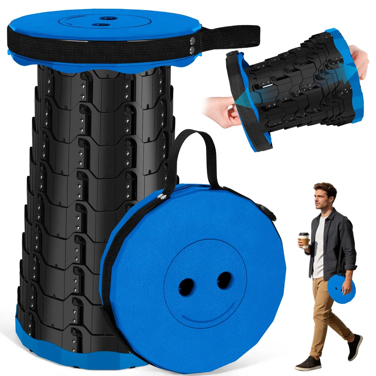 Tabouret Pliant Portable, Tabouret Télescopique, Tabouret de Camping Léger, Hauteur Réglable, pour Camping, Jardin, Cuisine, Randonnée, Pêche, Barbecue, Charge Maximale de 180 kg (Bleu, 1)