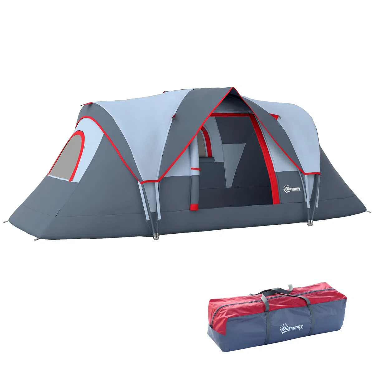 Outsunny Tente de Camping familiale 5 pers. - Tente tunelle ventilée Facile à Monter - Grande Porte + 2 fenêtres - 4,55L x 2,2l x 1,8H m Fibre Verre Polyester Oxford