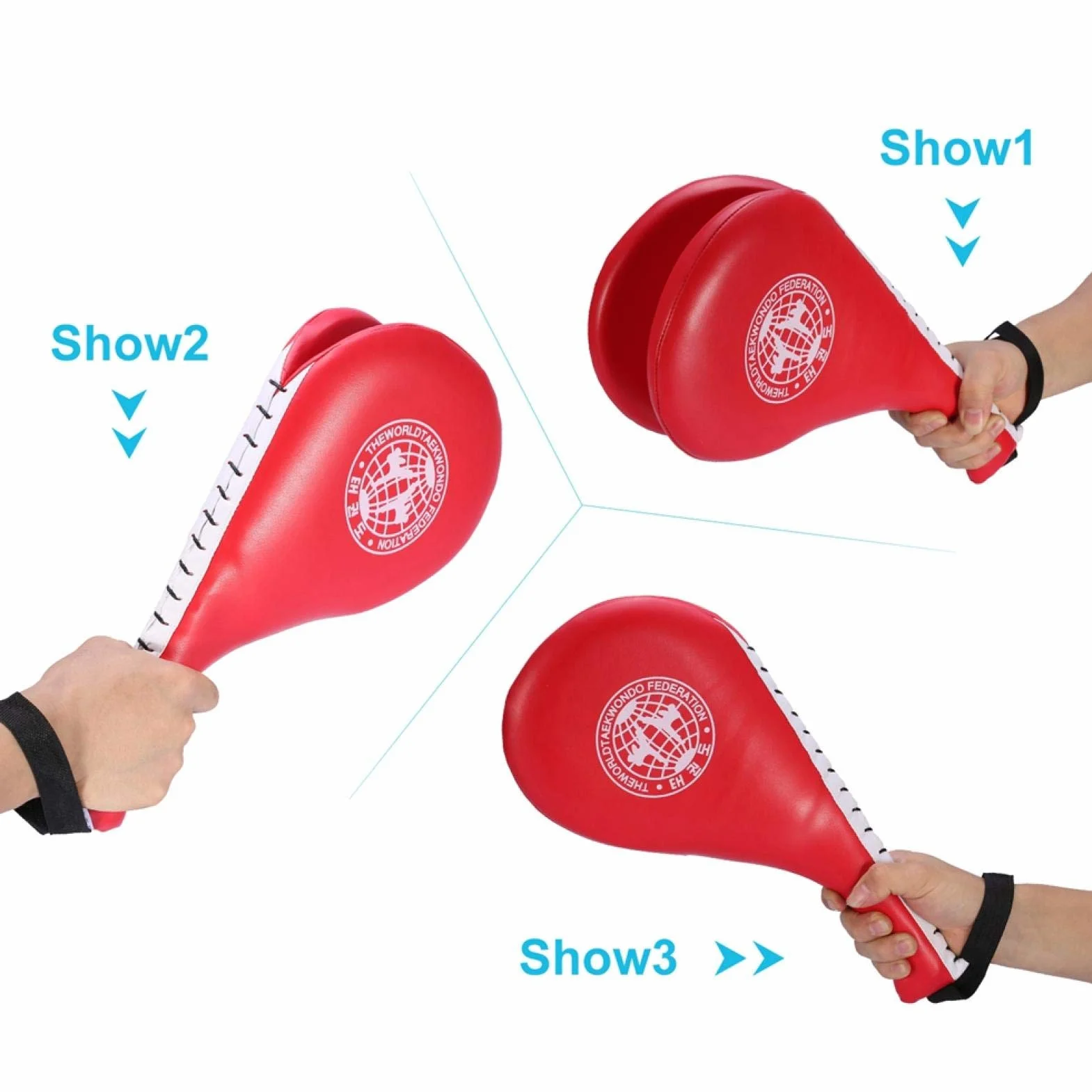 Dragon Rouge Raquette de Frappe Taekwondo Lot de 2 avec Dragonne pour Entraînement Kickboxing Karaté Art Martial (Lot de 2, PU)