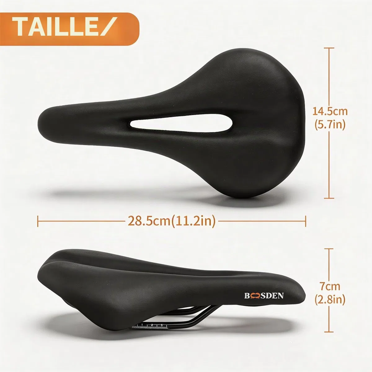 BOOSDEN Selle VTT, Selle Velo Confortable, Selle de Vélo, Selle Confortable pour Hommes et Femmes, Selle Vélo pour Vélo de Montagne/VTT/Vélos/Vélos Pliants, Marron,Blanche, Noir