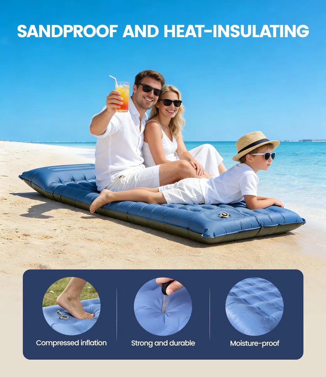 Matelas de Camping Gonflable Ultraléger, Gonflable Matelas Camping Simple avec Oreiller, Pompe à Pied Intégrée, Camping Matériel Portable pour Plage, Voyage, Randonnée