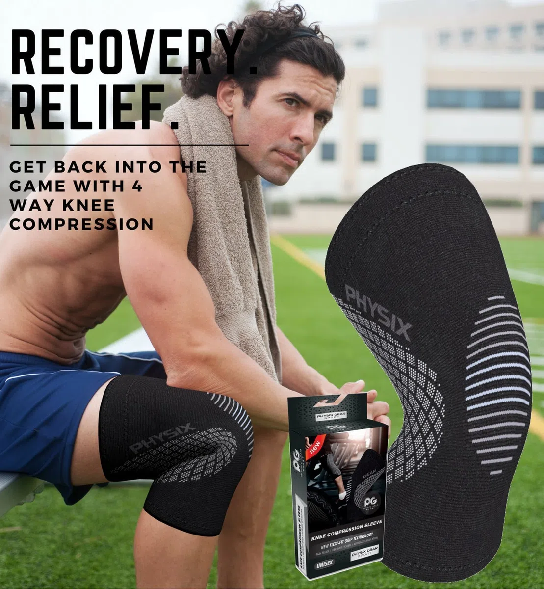 Physix Genouillère pour homme et femme, genouillère de qualité supérieure pour soulager la douleur du genou, arthrite, ménisque, déchirure ACL MCL, manchon de compression antidérapant pour la course à