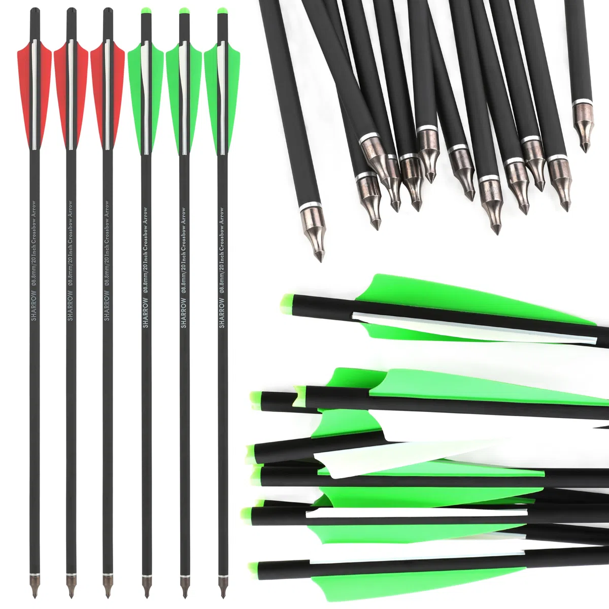 Flèche d'arbalète 16" 17" 18" 20" 22" Flèches d'arbalète en Carbone avec Plume de 4" pour la Chasse, Les cibles et l'entraînement 6/12Pcs