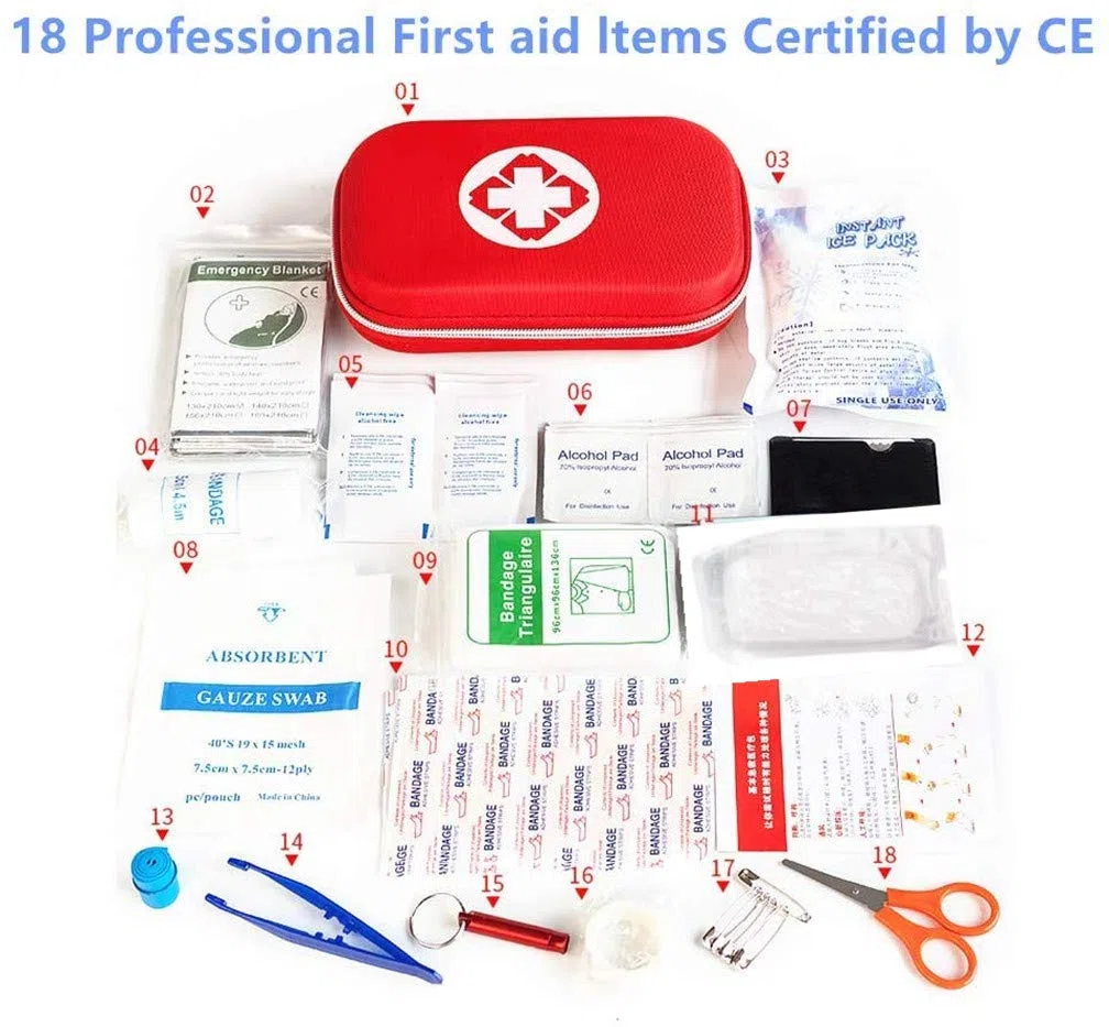 Trousse de Premier Secours, Mini Boîte Médical, Complète pour la Voiture, Voyage, Bureau, Randonnée, Sport, Maison, Entreprise (Rouge)
