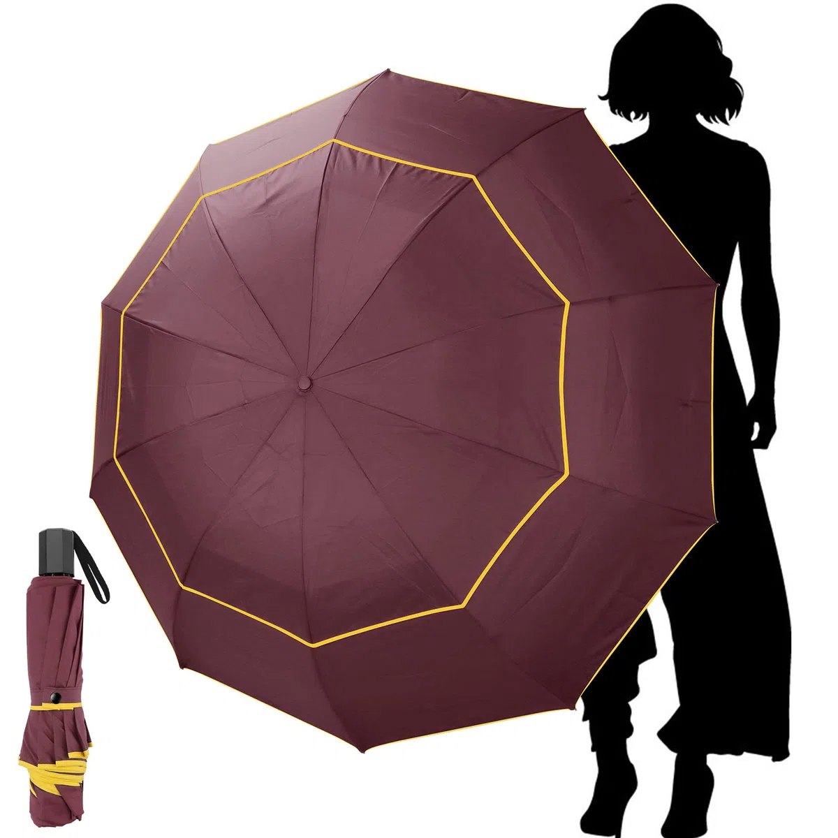 Kalolary Extra Large Parapluie de Golf Parapluie Pliant Imperméable Compact Oversize, Double Auvent Ventilé Imperméable Bâton Parapluies de Voyage pour Femmes et Hommes Usage Domestique
