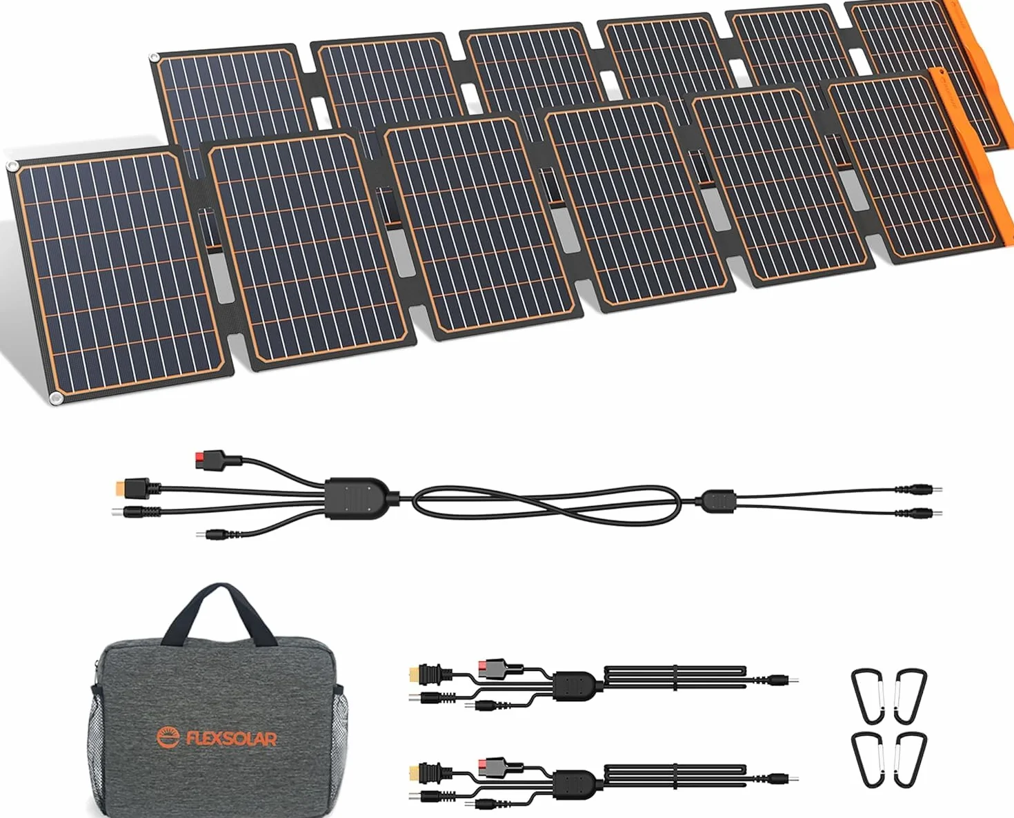 Lot de 2 panneaux solaires 60 W Flexsolar - Portable et pliable - IP67 - Étanche - Pour le camping - Convient pour les petits générateurs, téléphones, banques d'énergie mobiles
