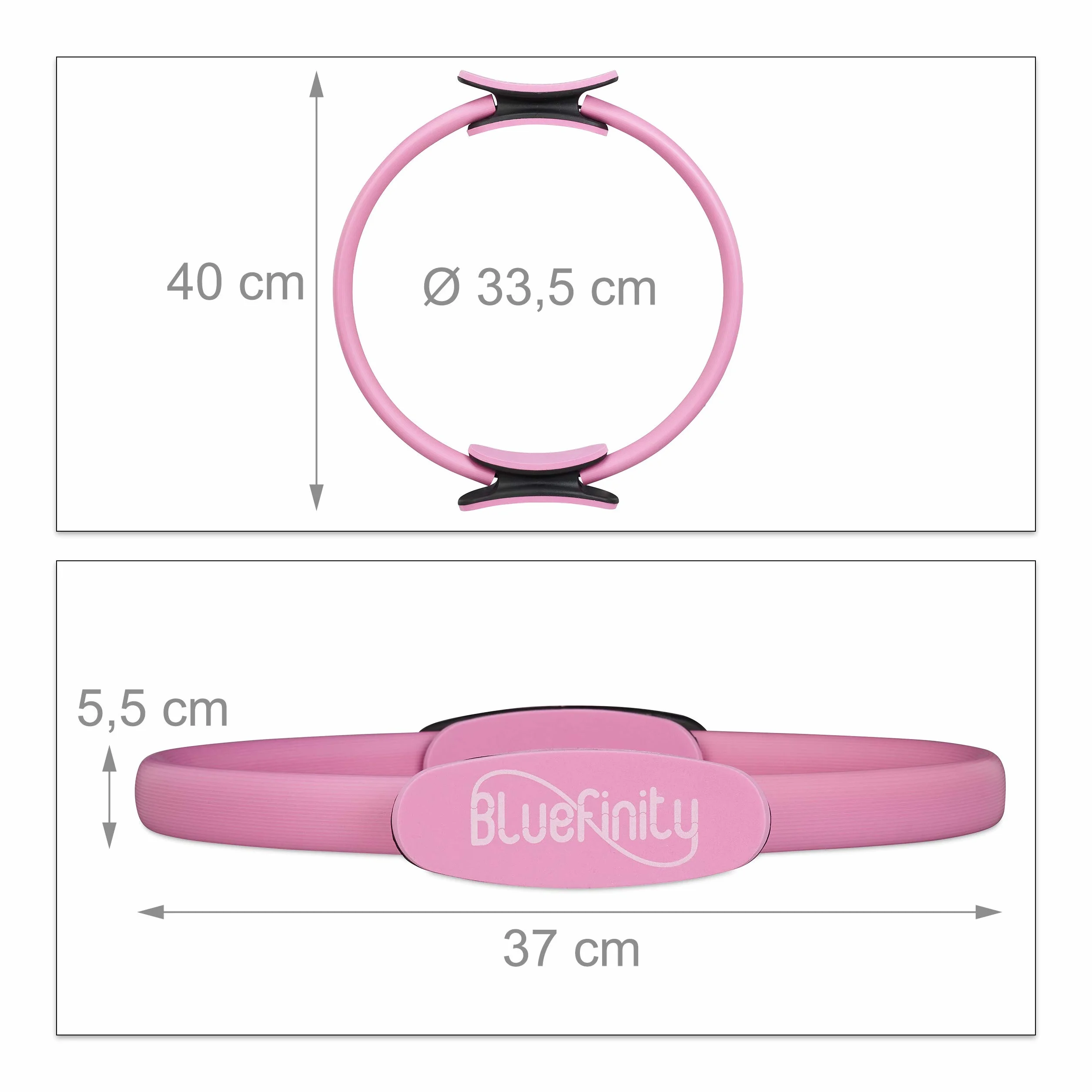 Anneau Pilates, avec Exercices, Double poignée, rembourré, Cercle Yoga, Fibre de Verre, Ø 37 cm, Sport