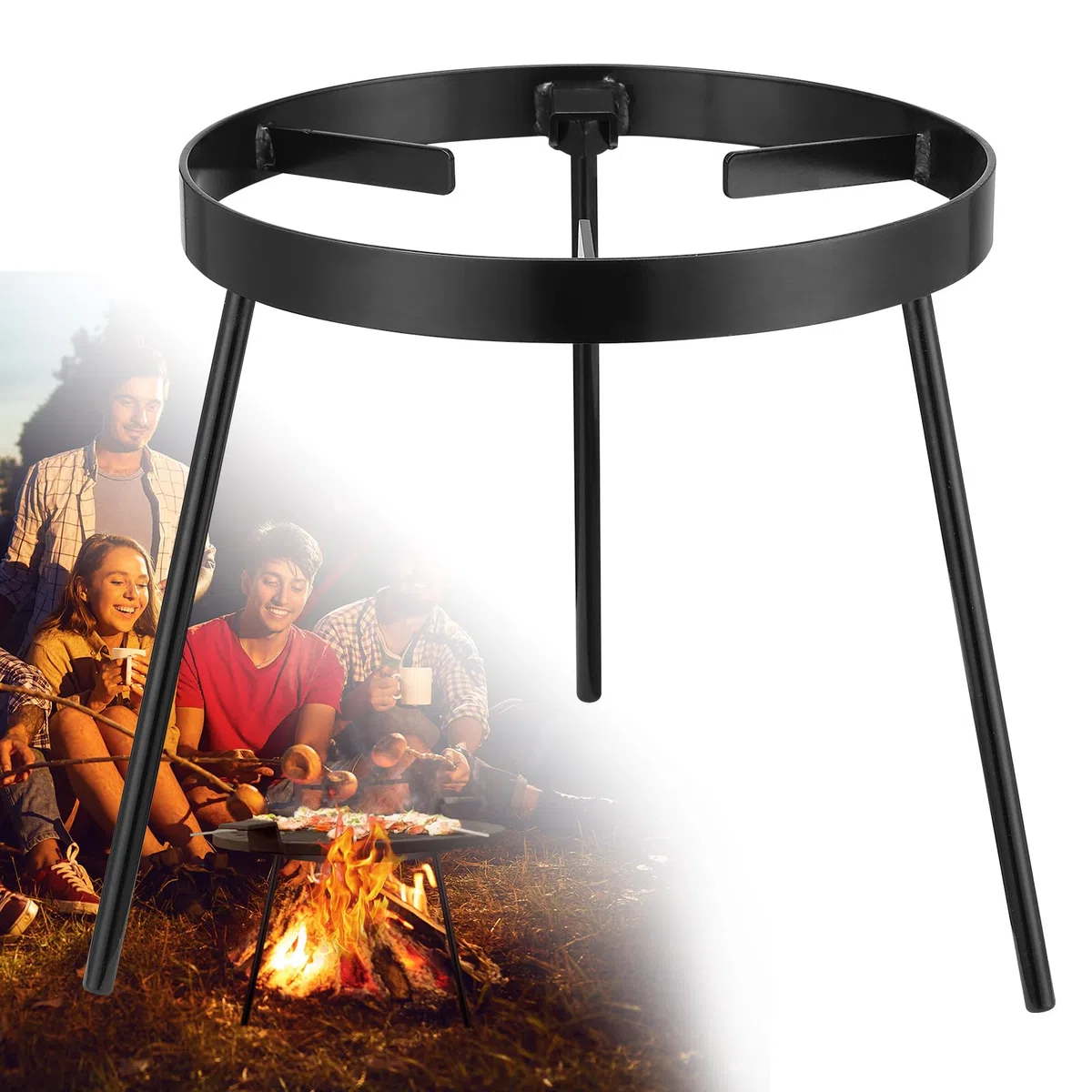 Trépied pour feu de Camp pour la Cuisine – Équipement de Cuisine pour feu de Camp, Support de Foyer extérieur, trépied de Camping Portable en Fonte pour Four hollandais, Barbecue, Chalet, Foyer