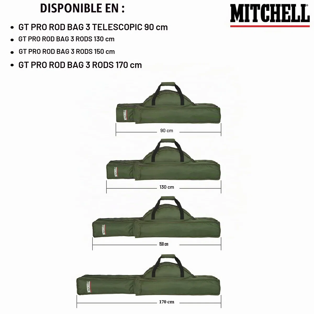 Mitchell GT Pro Sac pour Canne à Pêche et Accessoires | Sac de Pêcheur Robuste pour Cannes, Moulinets, Leurres et Boîte à Appâts | Poches Organisatrices | Résistant à l’Eau | Plusieurs Tailles