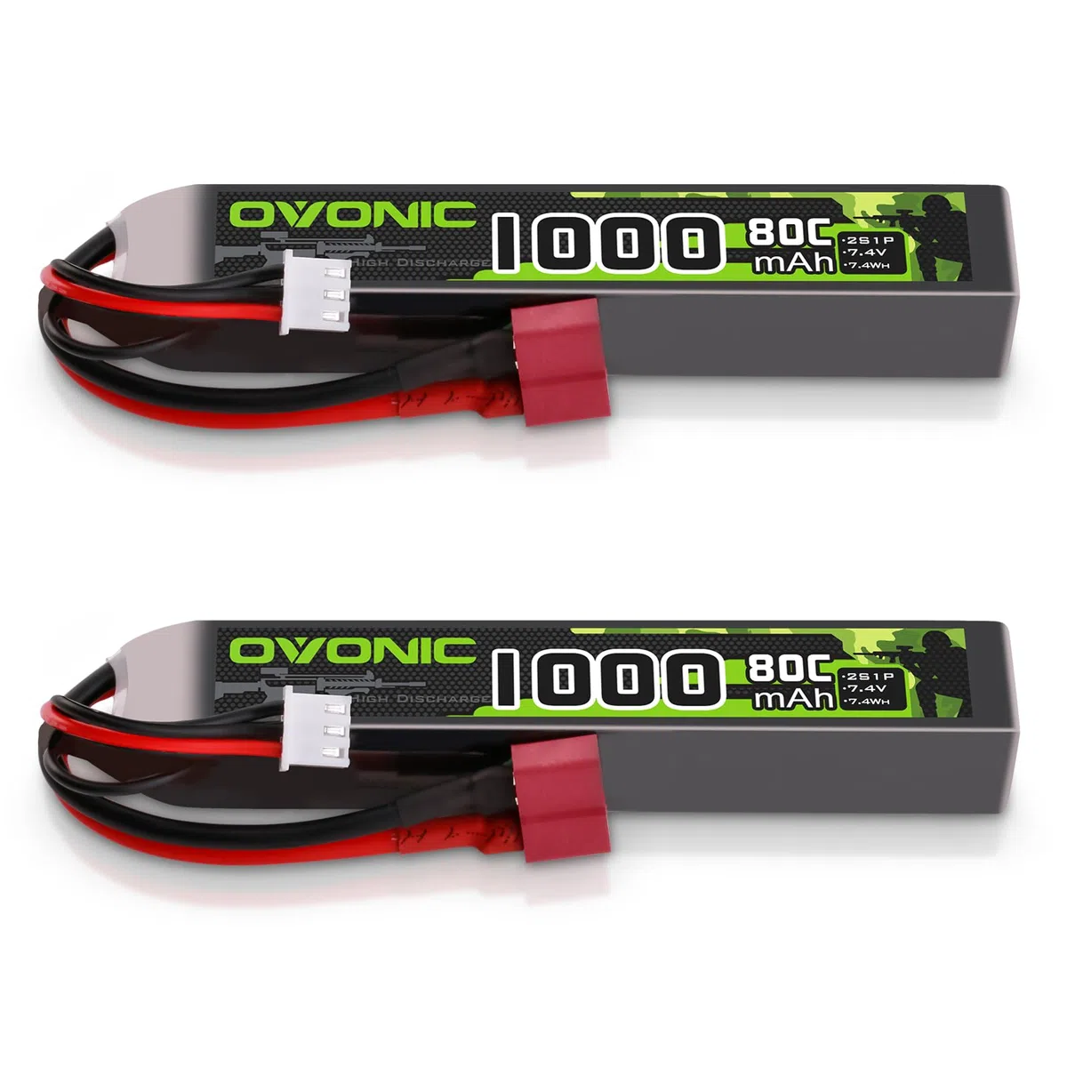 OVONIC Lot de 2 batteries Lipo 2S 7,4 V 80 C 1000 mAh Airsoft Lipo avec connecteur Deans T pour pistolets Airsoft