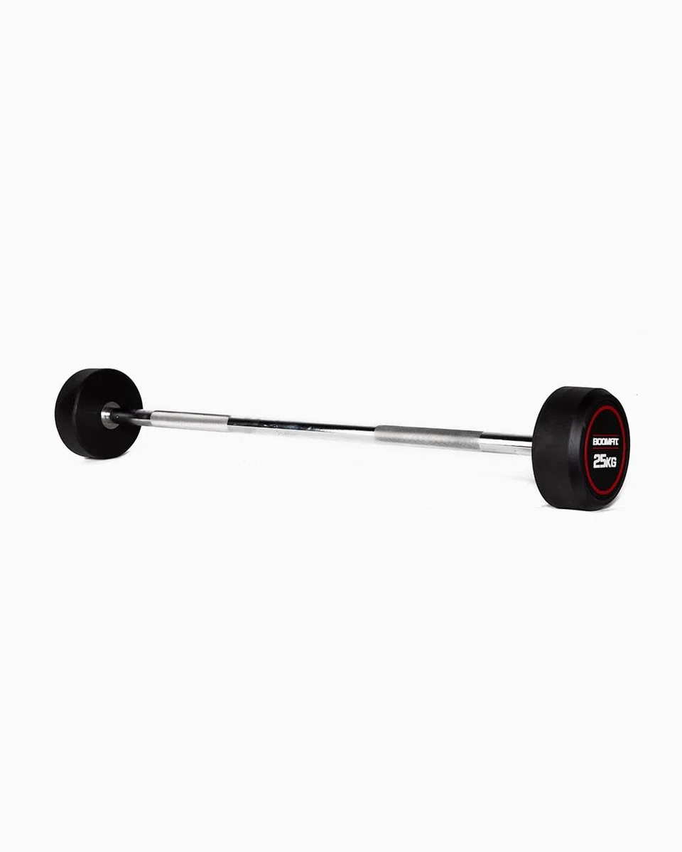 BOOMFIT Barre de Musculation avec Poids Fixe 10-50 kg | Haltère Longue en Acier Chromé et Caoutchouc | Barre pour Squat et Développé Couché | Home Gym et Fitness