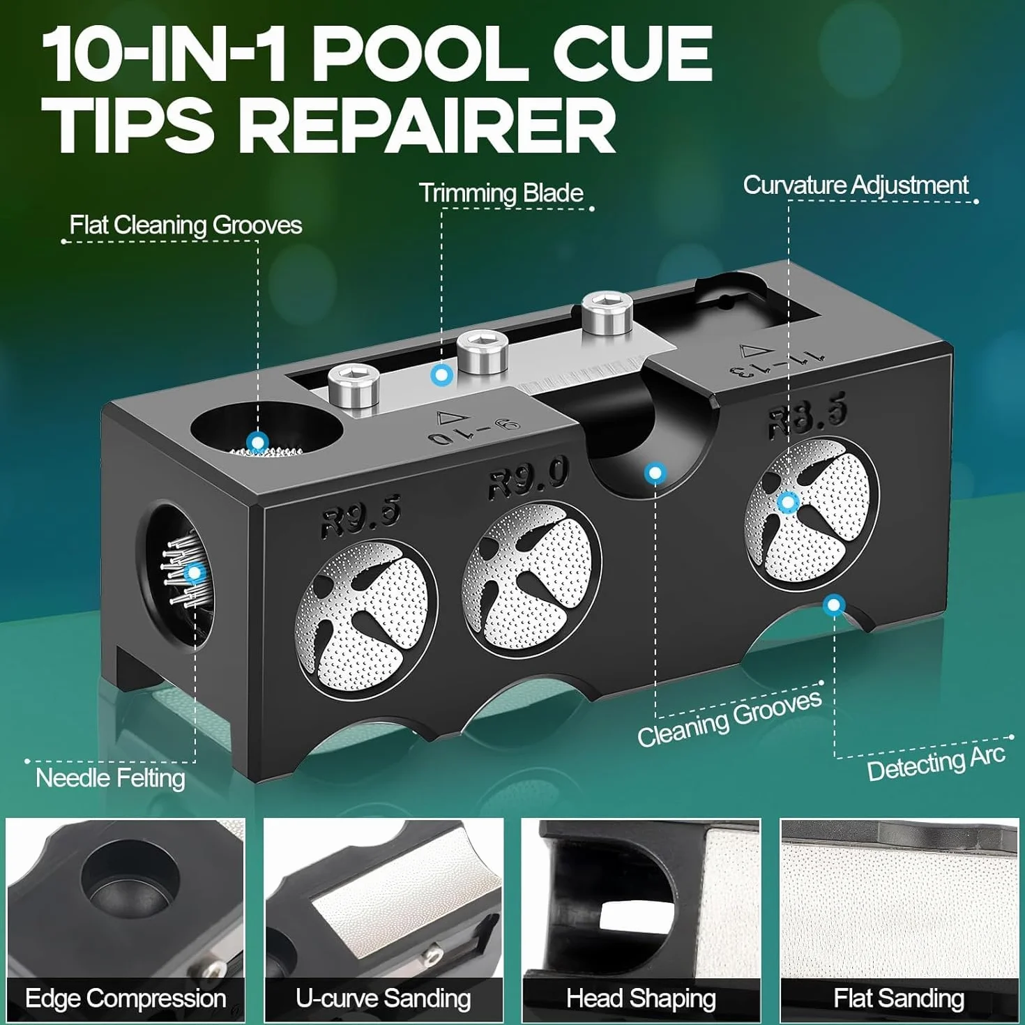 Kit de Réparation de Pointes de Queue de Billard 11 en 1, Kit de Remplacement de Pointes de Billard, Accessoires de Queue de Billard Noir
