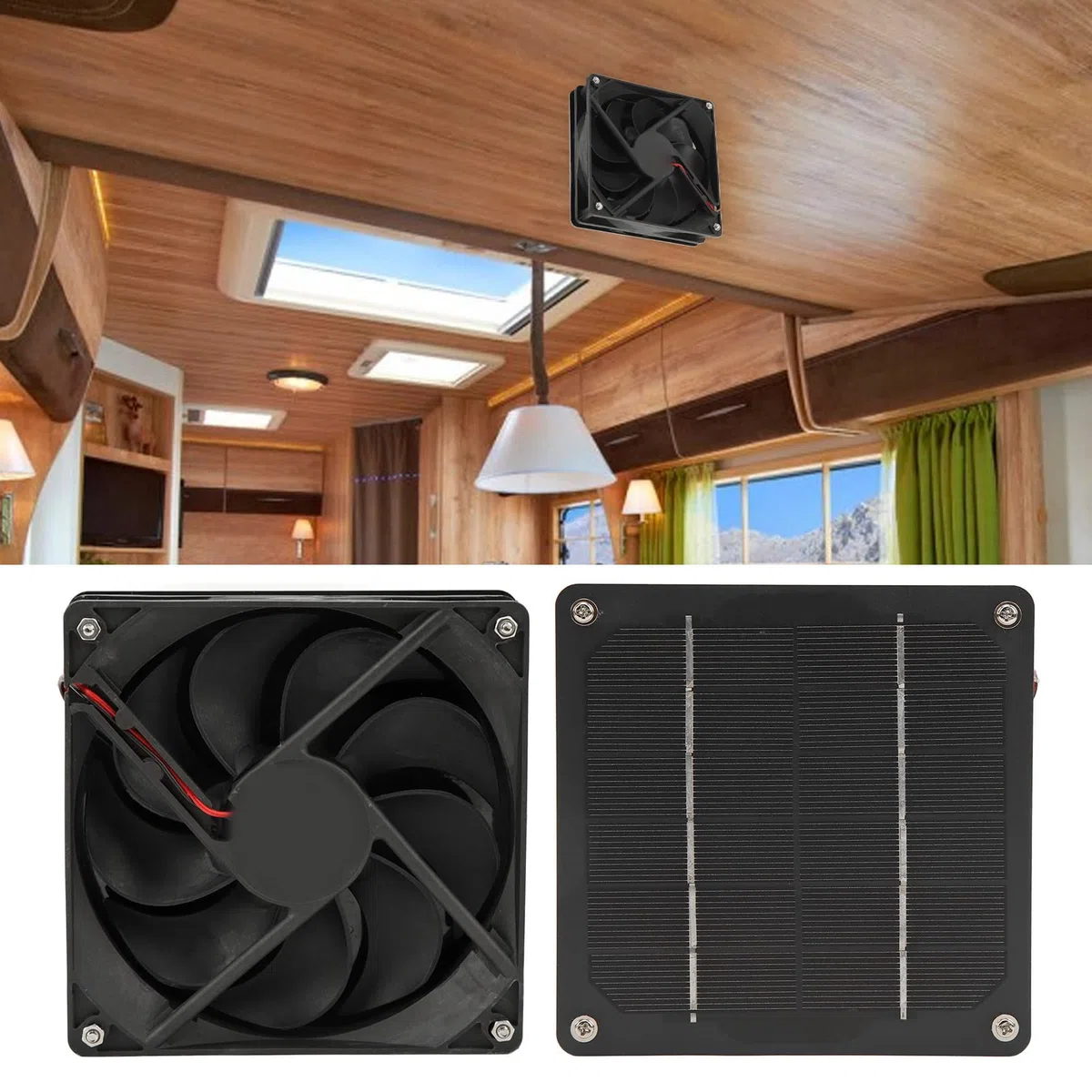 Generic Ventilateur Solaire, Chauffage Solaire en Serre 5W 6V Silicine Monocristallin, ABS Solar Pannel Fan Chauffage pour la Serre avec l'intensité du Soleil pour Diverses Applications, des RVS