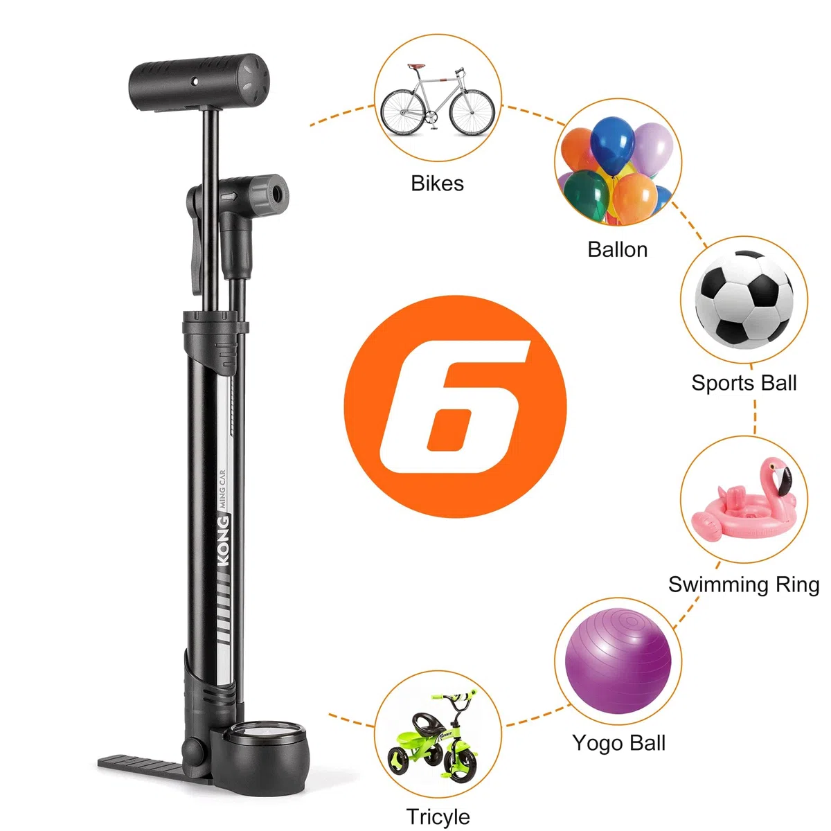 Pompe à vélo 120 PSI - Toutes Les valves compactes - pour valves Presta et Schrader et Dunlop - Mini Pompe sur Pied pour vélo de Course, VTT