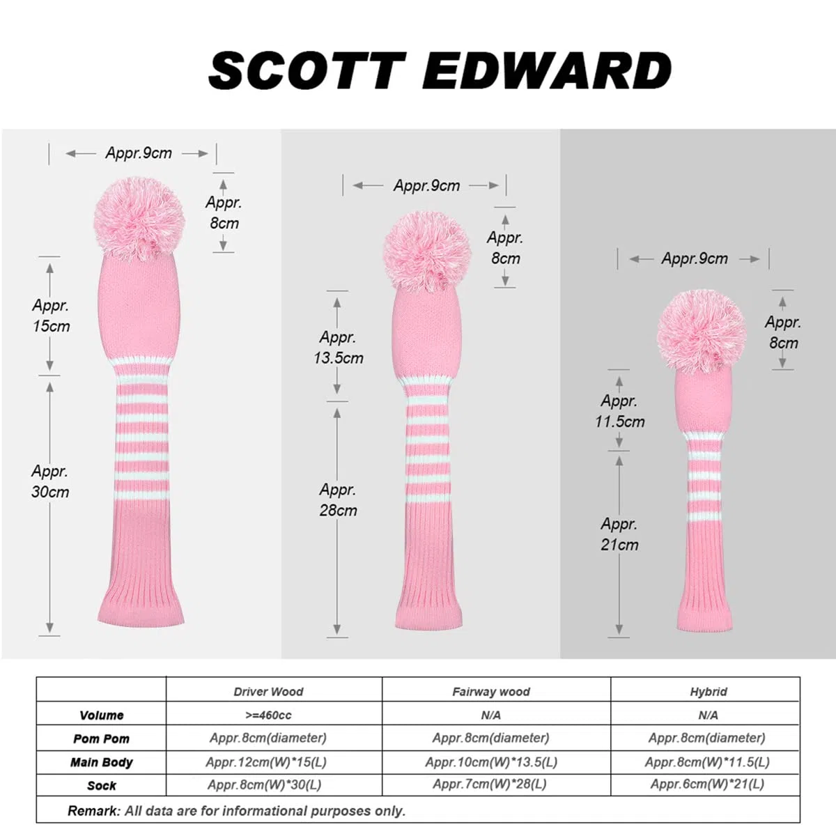Scott Edward Lot de 5 Housses de tête de Golf en Tricot pour Bois,Golf Couvre-Bois à Pompon Adulte Unisexe