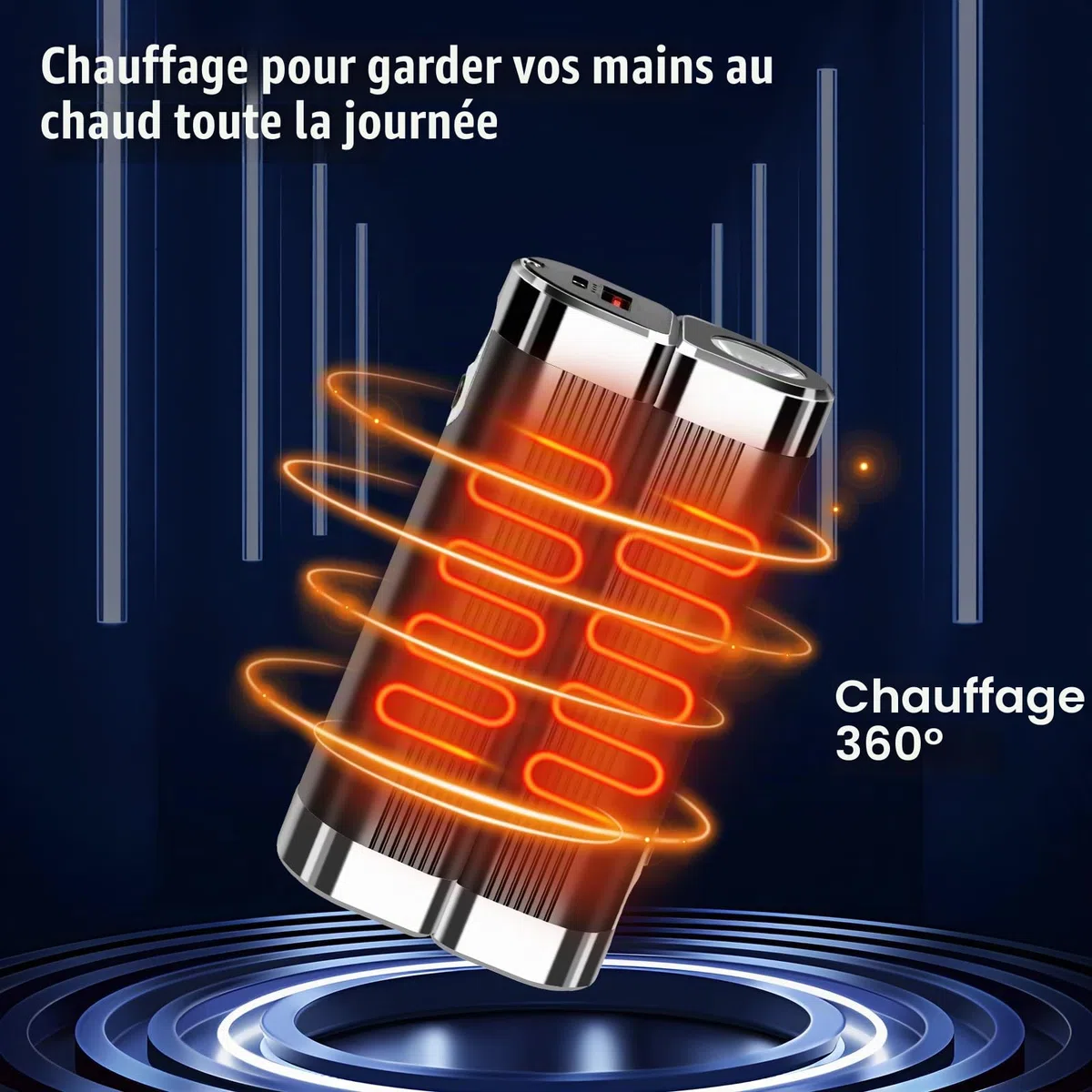 Chauffe-mains rechargeable 10 000 mAh - Chauffe-mains électrique magnétique 3 en 1 - Fonctionne avec piles USB - Avec 3 niveaux de chaleur - Cadeau d'hiver pour femme, homme, famille, camping.