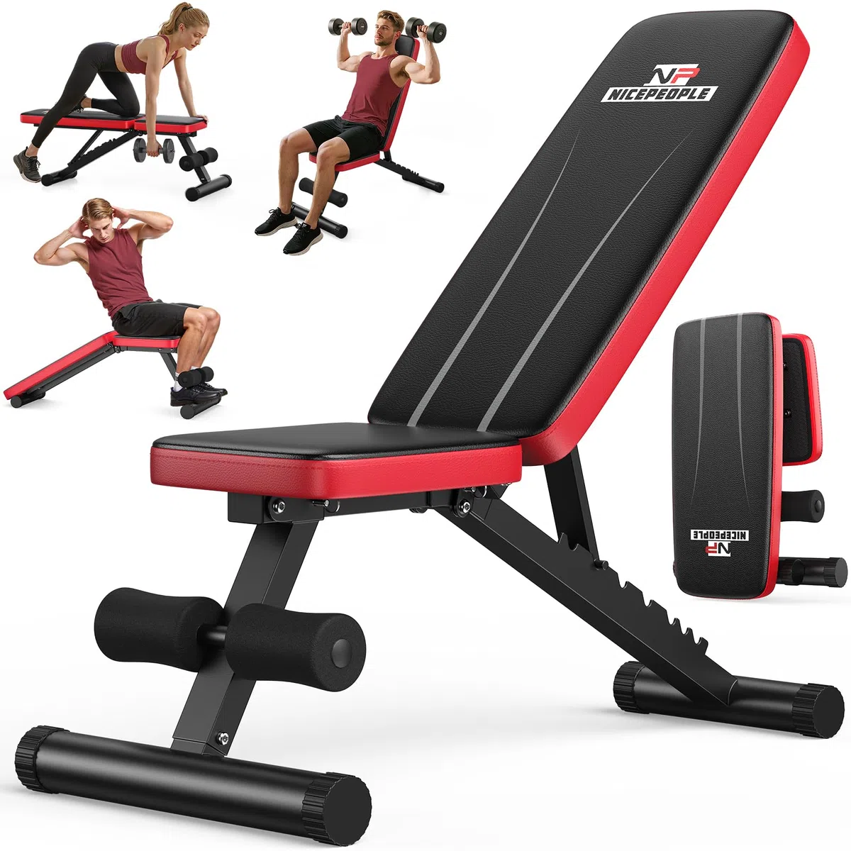 Nicepeople Banc de musculation réglable pour la maison, capacité 299 kg, banc d'entraînement avec 8 appuis-tête pour la poitrine, les épaules et les bras, banc de force compact et pliable pour petit