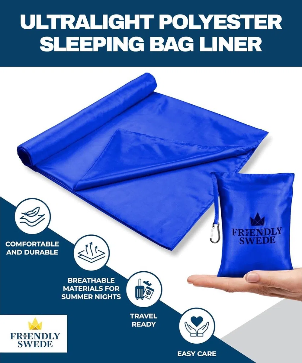 The Friendly Swede Sac de Couchage Inlay pour Camping et Voyage, Ultra léger, Petit encombrement, Soyeux Frais ou Chaud, coutil en Microfibre avec Sac de Compression