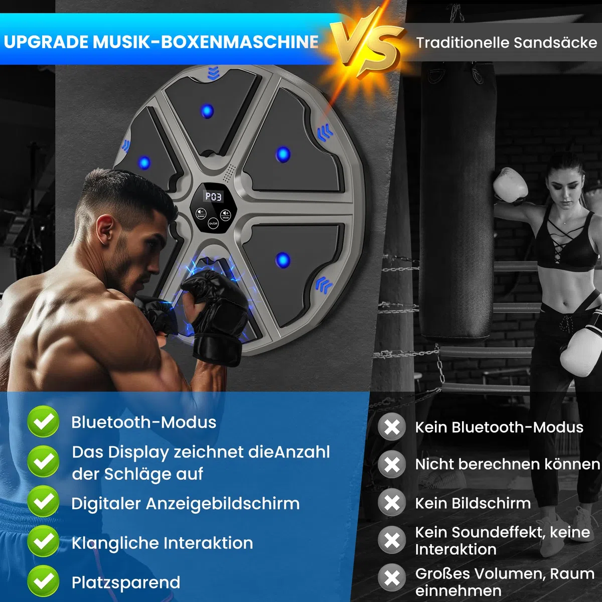 Music Boxing Machine à musique électronique LED avec gants de boxe, 9 modes de vitesse et mode de comptage Prise en charge Bluetooth, cadeau pour adultes et enfants Exercise