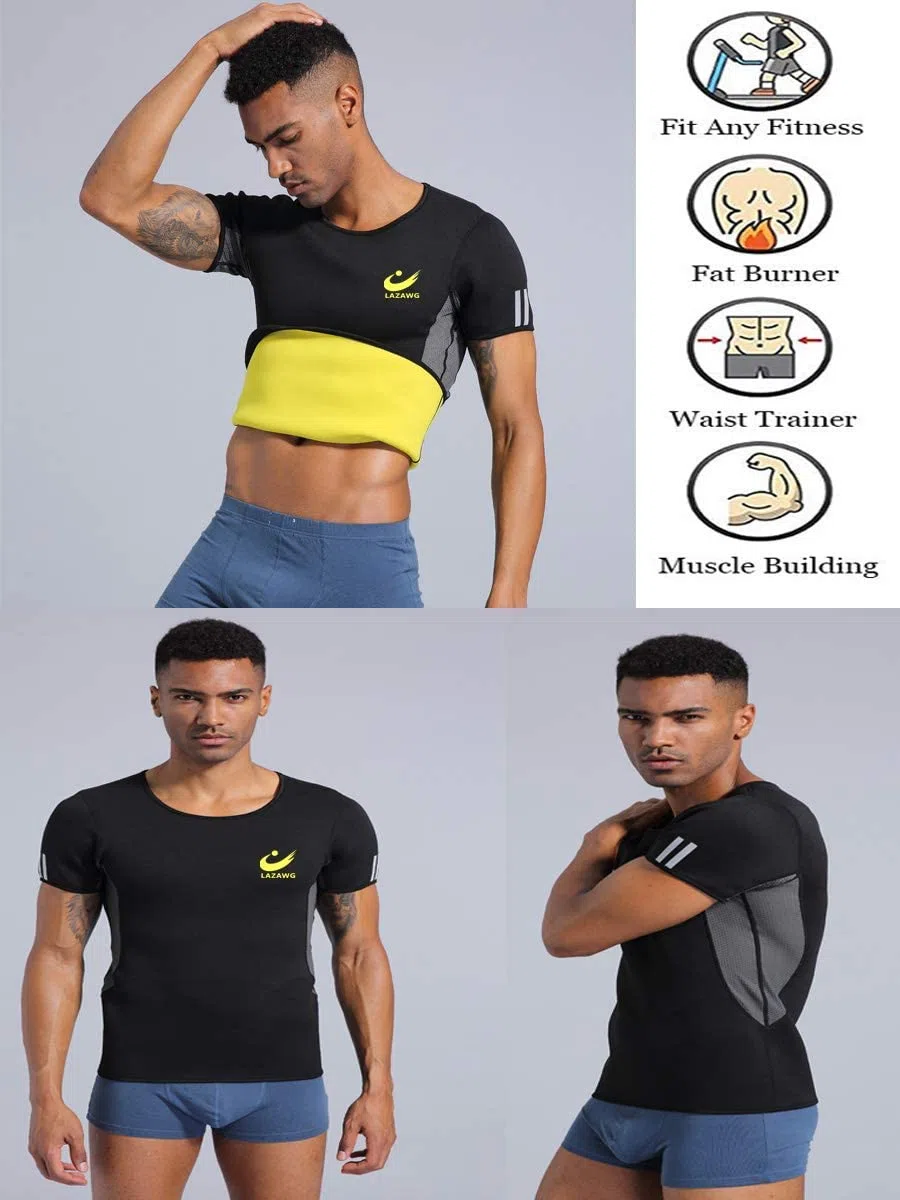 LAZAWG Gilet de Sudation pour Homme T-Shirt Débardeur Fitness–Vêtement de Sudation Manches Courtes pour Short de Sudation Homme Sport Fitness