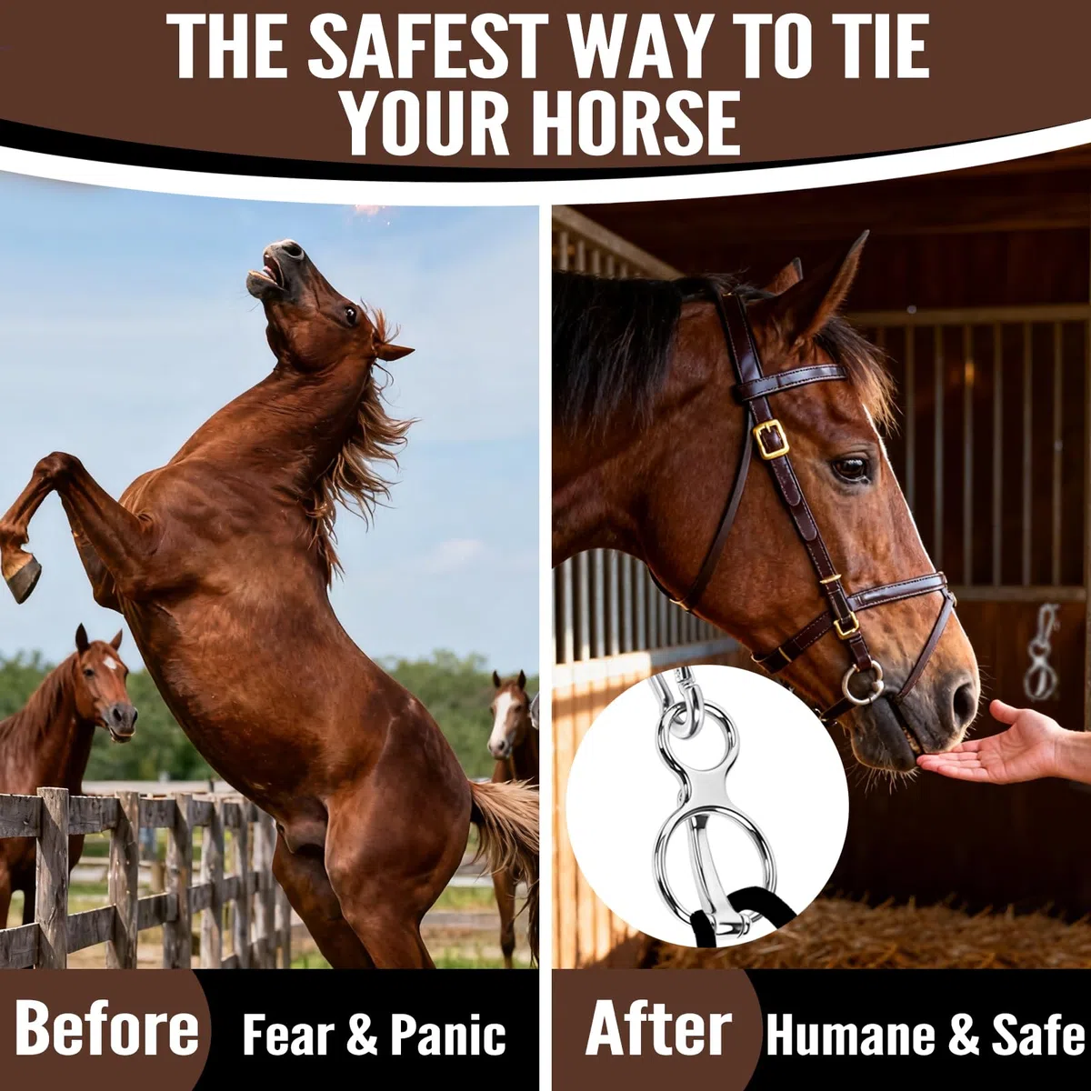 Lot de 2 Anneau d'attache pour cheval, en Acier Inoxydable Anneau de Cravate pour Chevaux pour Accessoires de Cheval de Sécurité à Dégagement Rapide, aide à tirer vers l'arrière, libère le stress du