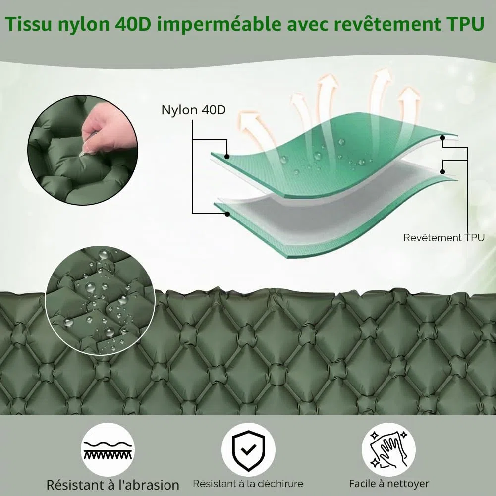 AUYAO Matelas Camping Gonflable, 190x60x5cm Matelas Autogonflant Portable avec Oreiller et Pompe à Pied Intégrée, Tapis de Couchage Matelas Ultra Léger Imperméable pour Tente Trekking Voyage