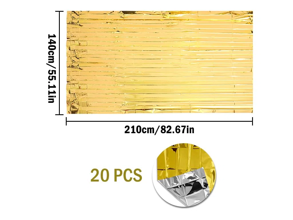 20 Pièces Couverture de Survie Thermique Or Argenté pour l'Extérieur, Camping, Randonnée et Premiers Soins