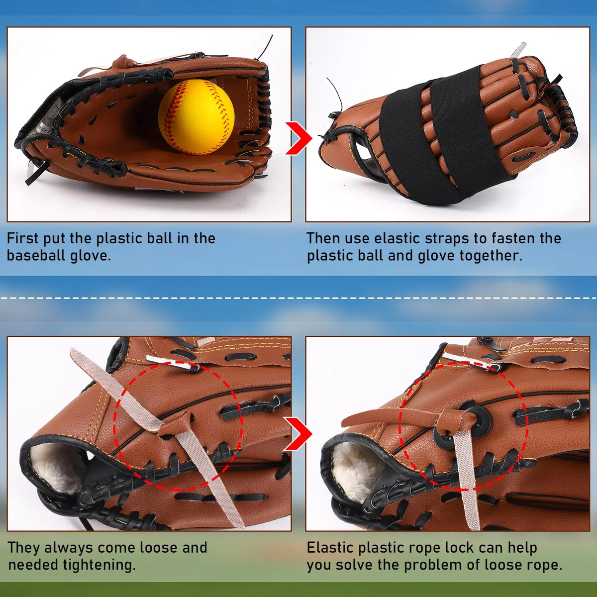 TOBWOLF Lot de 10 gants de baseball à casser, gants de baseball, maillet, moufles de baseball, marteau de baseball en bois, raquette de baseball/softball Fungo avec filet de rechange, cadre en fer