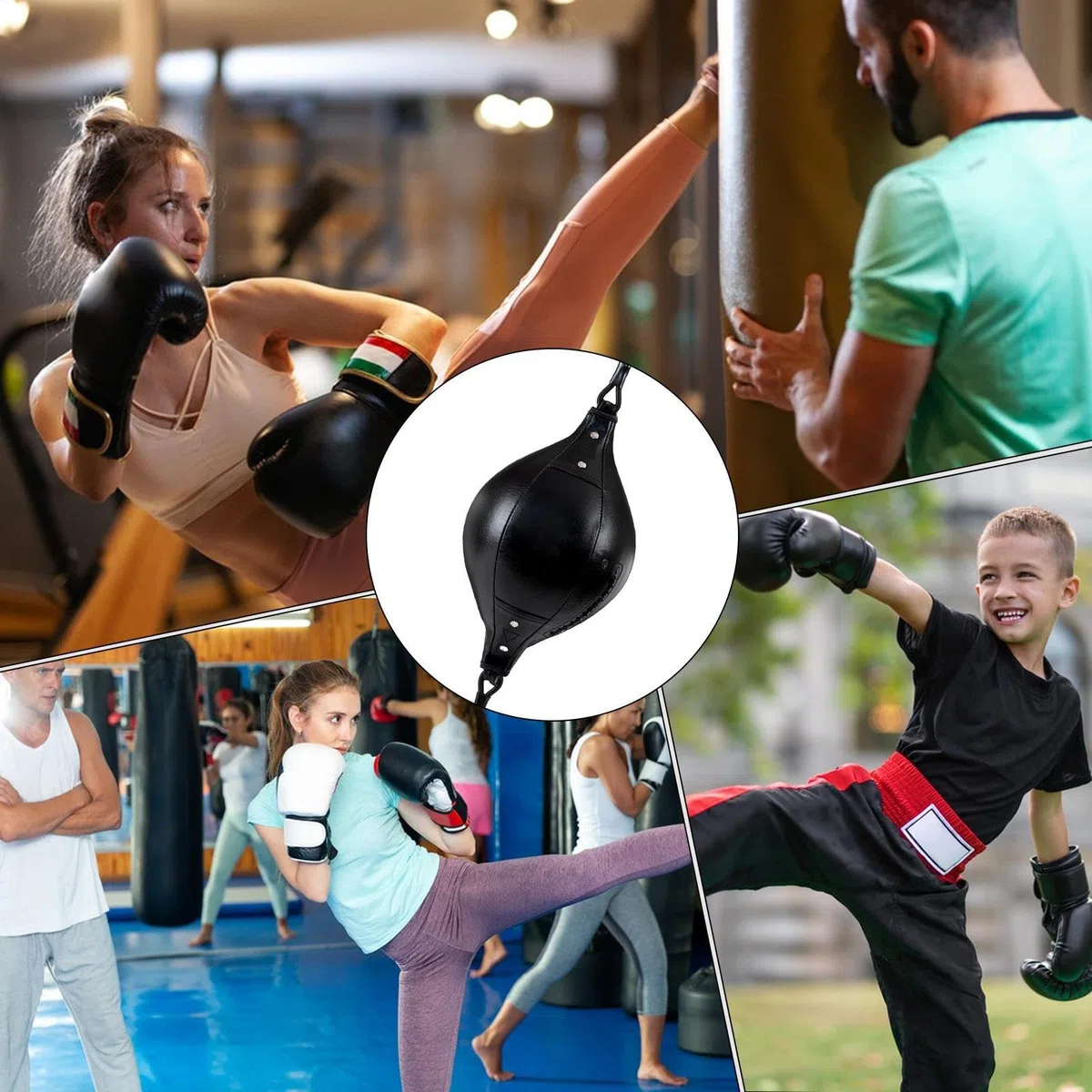 Sac à double extrémité – Cuir PU 33 x 19 x 19 cm | Balle de frappe flexible | Sac de frappe élastique à double extrémité en cuir PU – Pour exercices de coordination de gym, entraînement de base