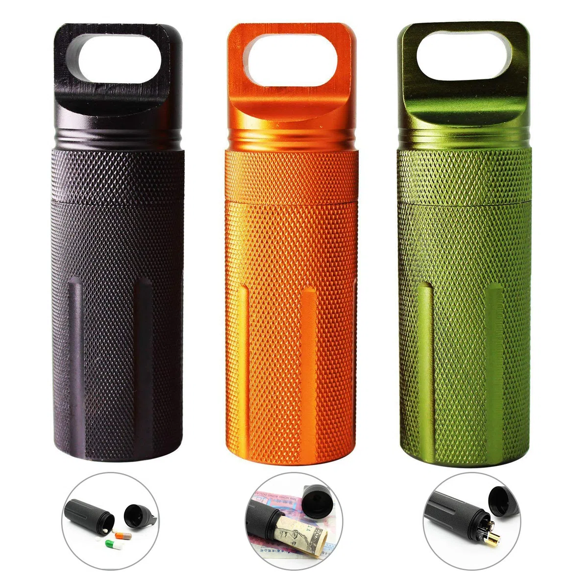 auvstar Bouteilles Étanches en Aluminium,Étanche Capsule Joint Bouteille Pilule Boîte de Survie Conteneur Pilules De Stockage Bouteille,Boîte Étanche EDC