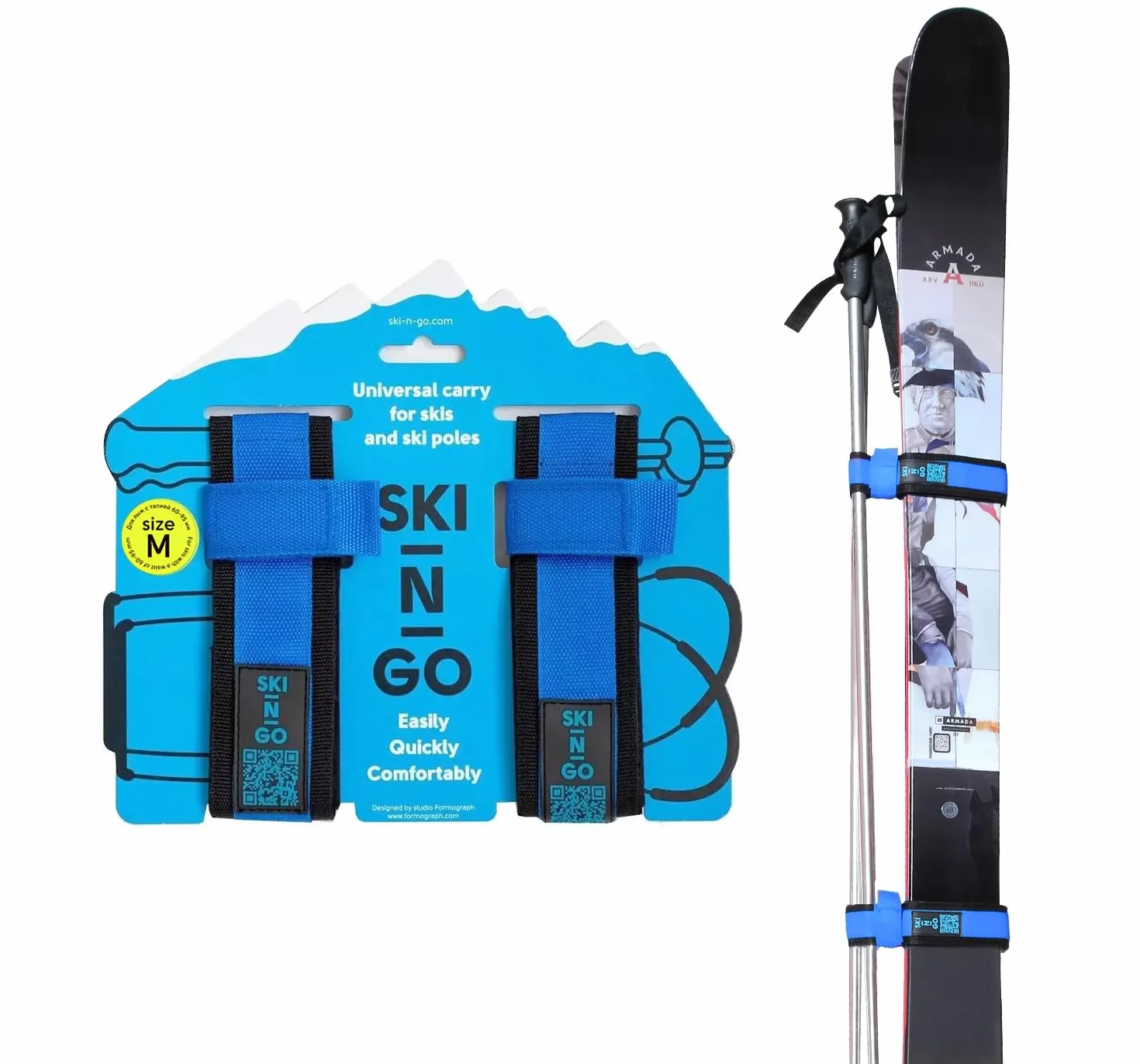 Porte-Skis et bâtons, Attache Ski pour Enfant et Adultes, Transport de Skis, Ski Fixation