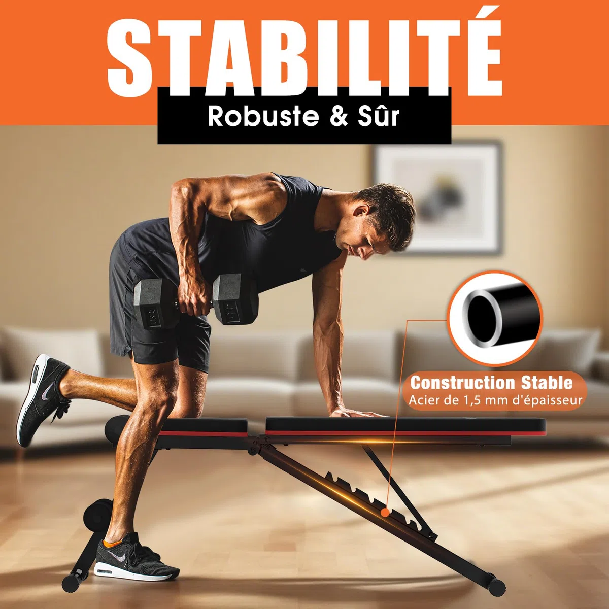 DH FitLife Banc pliable 8 en 1 | Gain de place 80% | Banc de musculation réglable et incliné | Appareil d’abdominaux pour entraînement complet à domicile