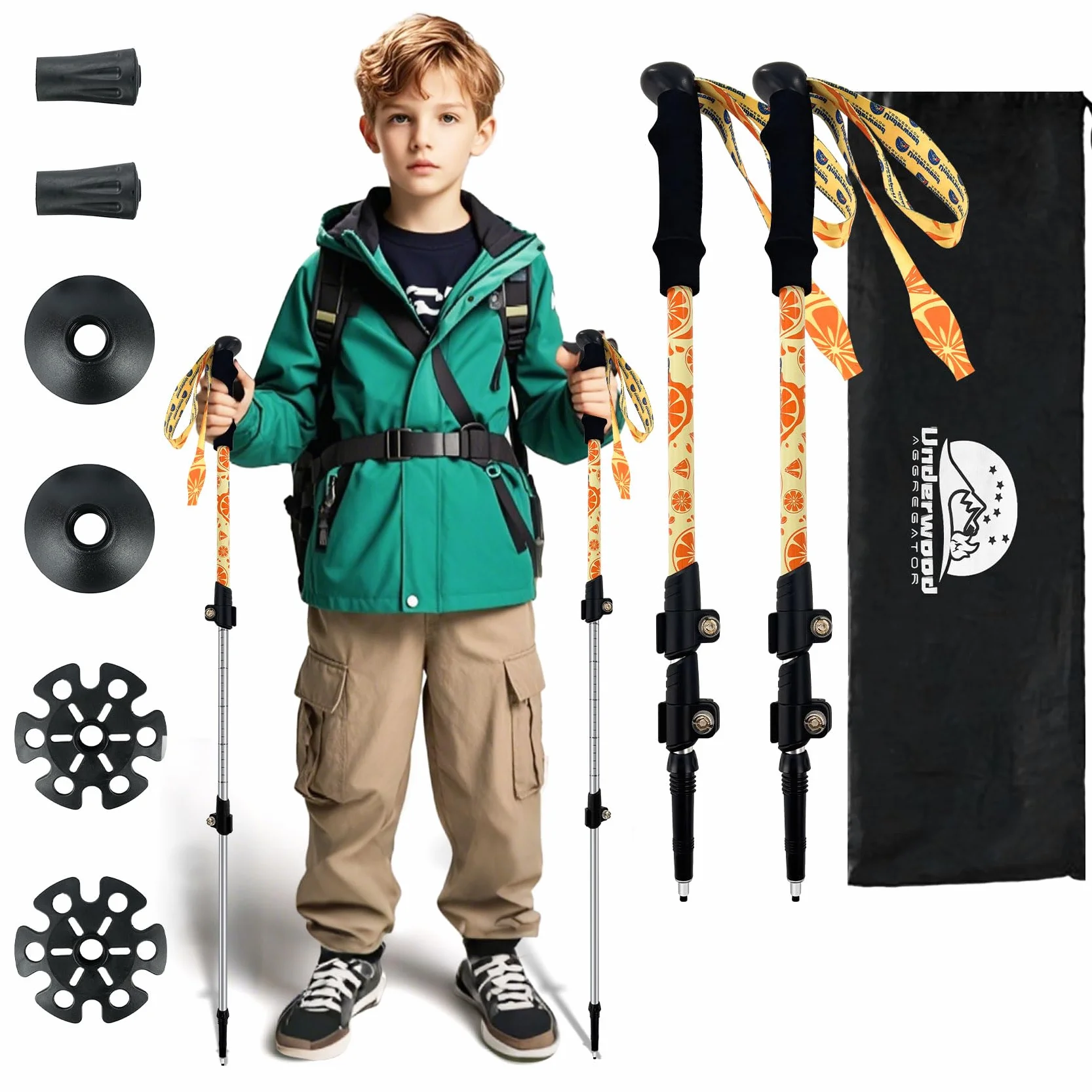 Bâtons de randonnée Pliables pour Enfants – Bâtons de randonnée légers et réglables en Aluminium pour Enfants, Design rétractable pour la randonnée/Ski (6 à 12 Ans)