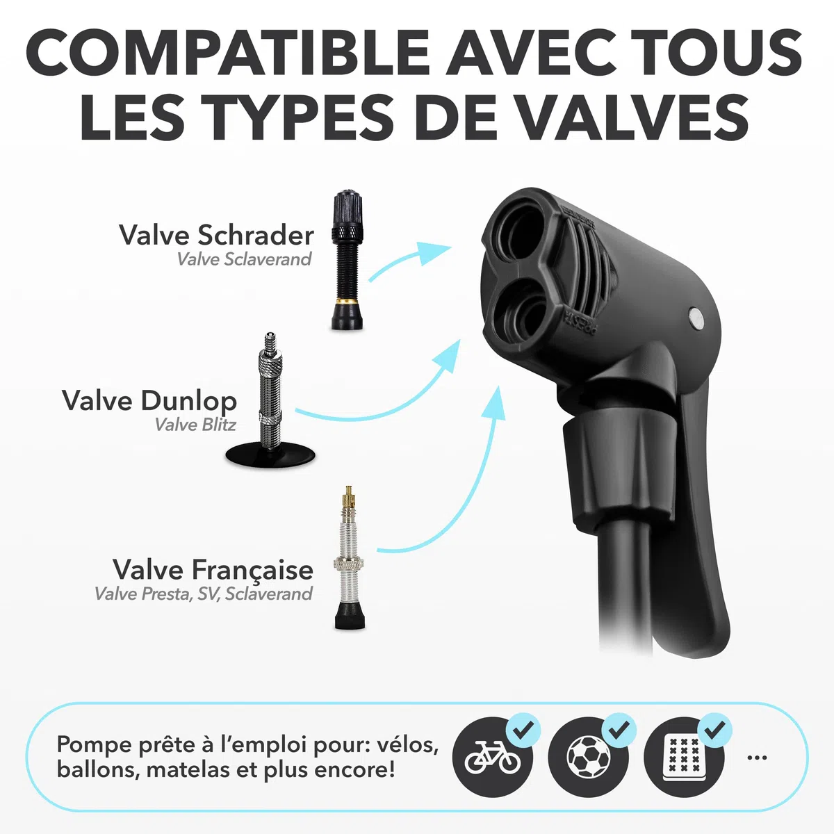 Pompe à vélo toutes les valves * Test très bien - Garantie 10 ans * Pompe à air puissante pour vélo - Pompe à vélo à valve française - Pompe sur pied avec manomètre - Pompe à air sur pied