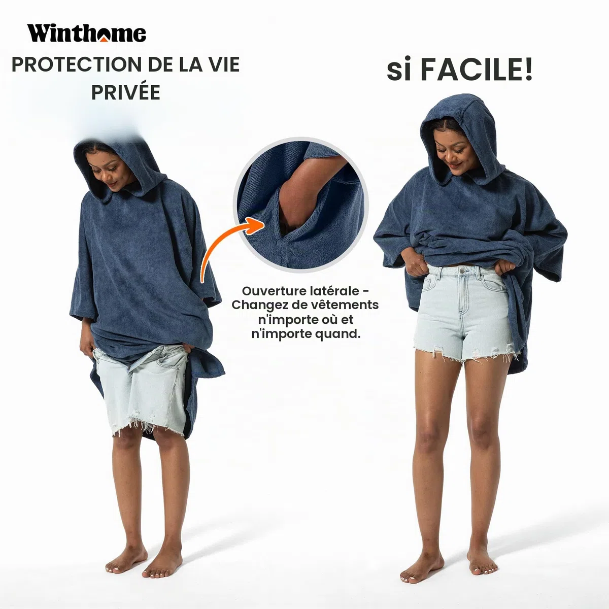 Winthome Poncho Absorbant Chaud, Peignoir de Bain Aidez la Plage à Changer, Serviette de Poncho avec Poche et Capuche, Poncho Surf pour Adulte Femme Homme Natation Surf Plages Douche Sauna