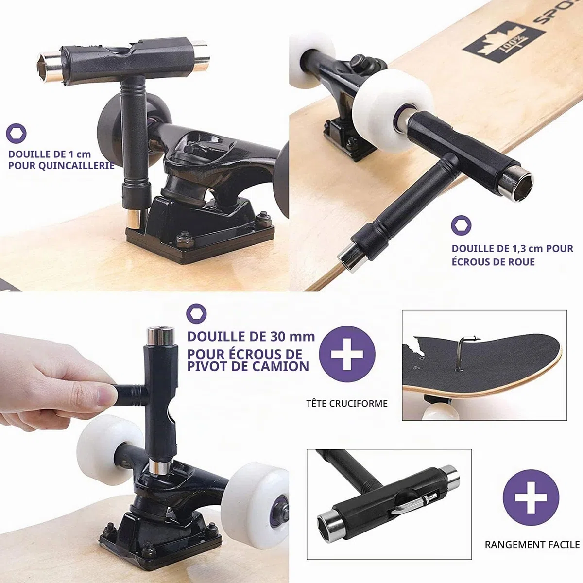 Trucks et Skateboard, Roues Skateboard, camions Skateboard, Patins élévateurs, kit quincaillerie, Convient pour des Planches 19,1 cm à 8 Planches