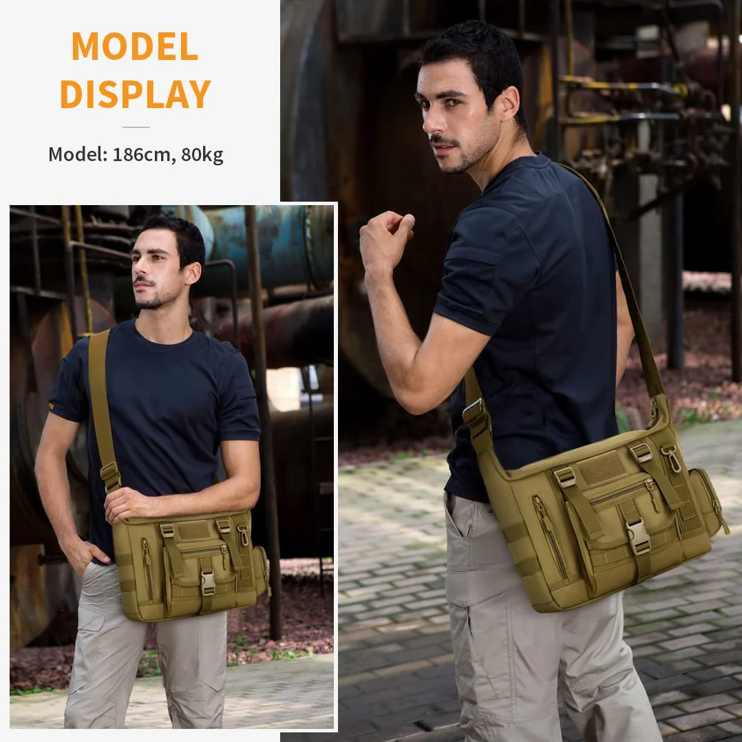 Huntvp Sac Bandoulière Tactique, Sacoche Homme Bandoulière Travail Militaire Sac d’Epaule pour Ordinateur Portable 14, 15.6 Pouces Travail, Randonnée, Camping, Voyage, Escalade, Trekking