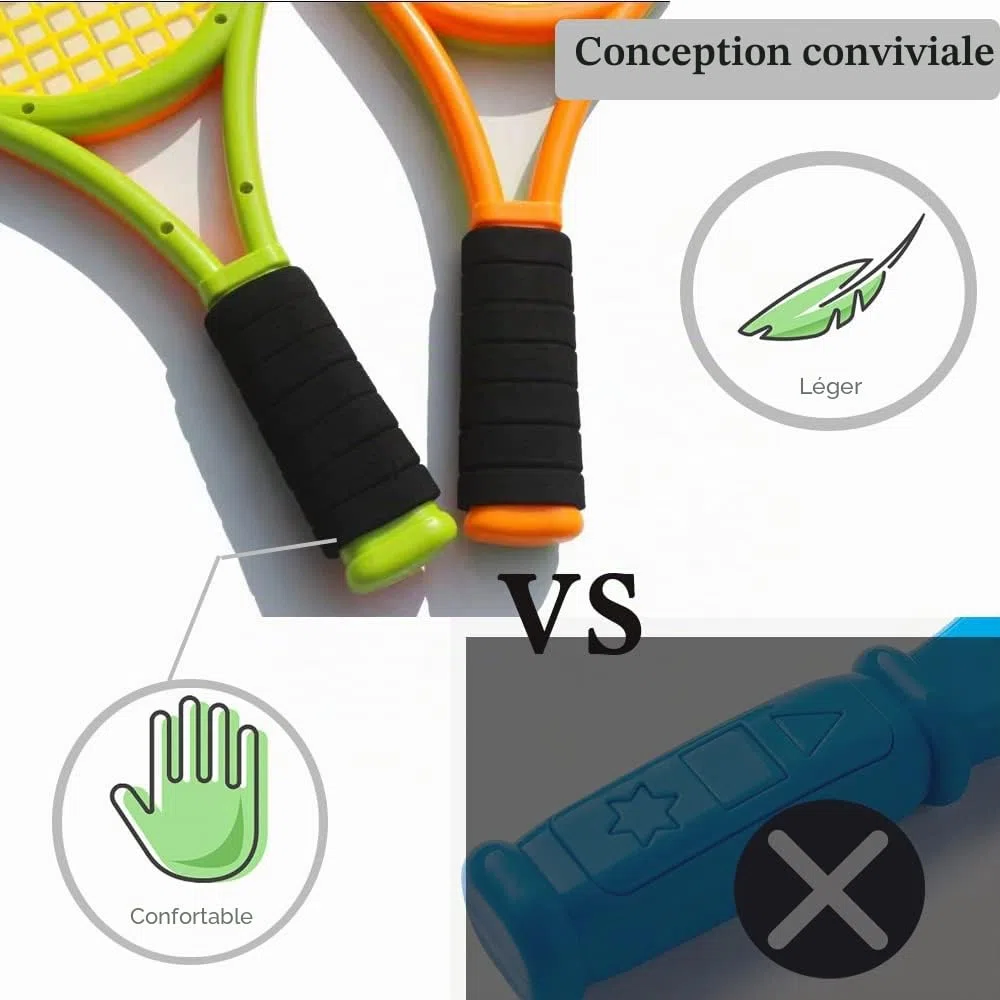 Raquette de Tennis pour Enfants avec Sac 2 Raquettes en Plastique avec 2 balles en Mousse Raquette de Tennis Ensemble Cadeau pour Enfants en Plein air et intérieur Sport intérieur extérieur