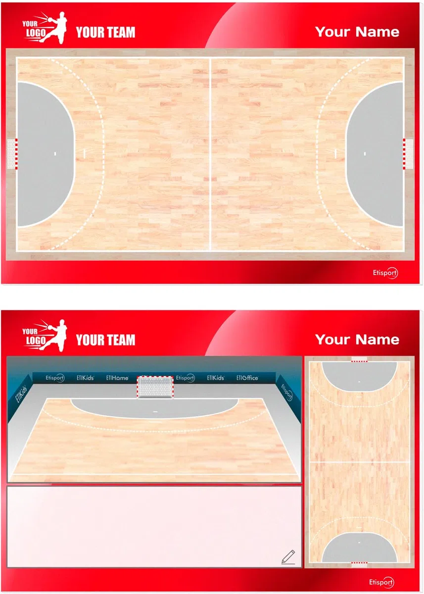 Tableau Tactique Handball pour Entraîneur. Double Face, Marqueurs Effaçables à Sec. Personnalisé avec Nom, Logo ou Blason, Club