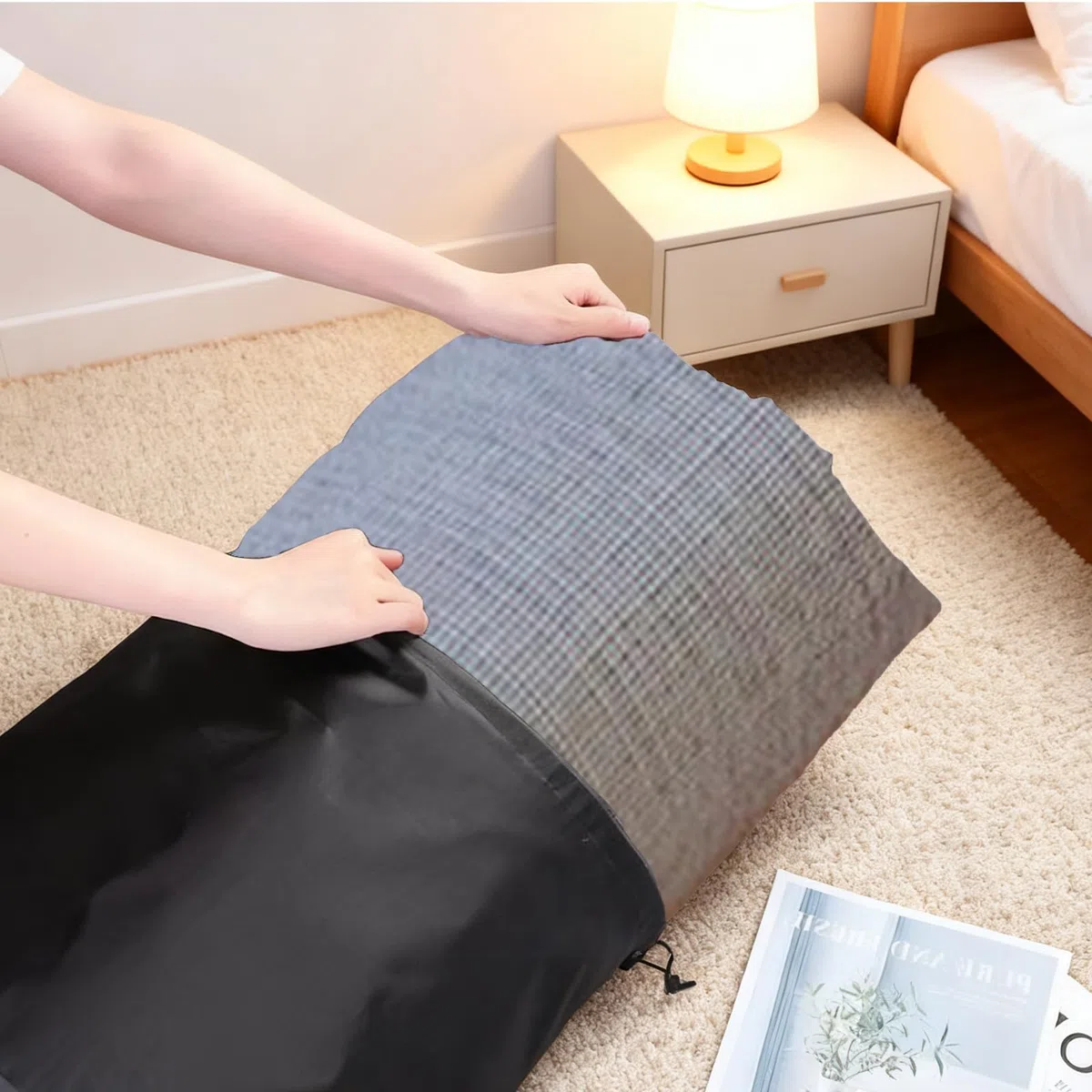 Lot de 2 sacs de rangement pour tapis de 61 x 40 cm - Noir - Sac de déménagement enroulé en tissu Oxford pour tapis - Sacs de rangement avec cordon de serrage