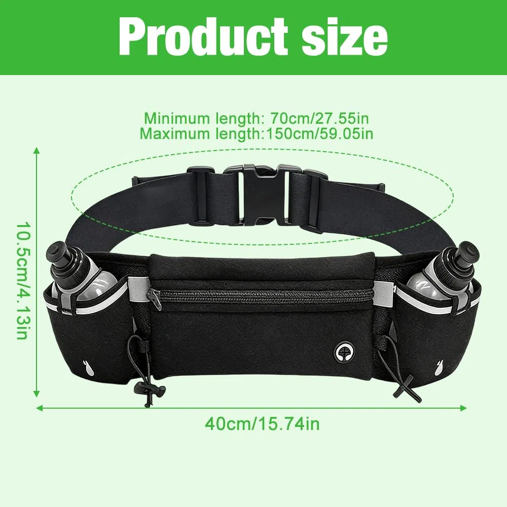 Mineup Ceinture Running Hydratation Course a Pied, Sac Banane Sport Belt, Fluorescent Homme Femme Sac Banane avec 2 Gourdes pour Trail Jogging Footing Randonnée Vélo Marathon Cyclisme (Noir)