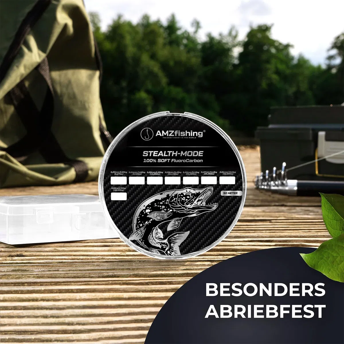 AMZfishing Stealth-Mode Fil de pêche 50 m Fluorocarbone 0,20-0,85 mm | Fil de pêche 100 % fluorocarbone | Ligne de pêche | Accessoires de pêche